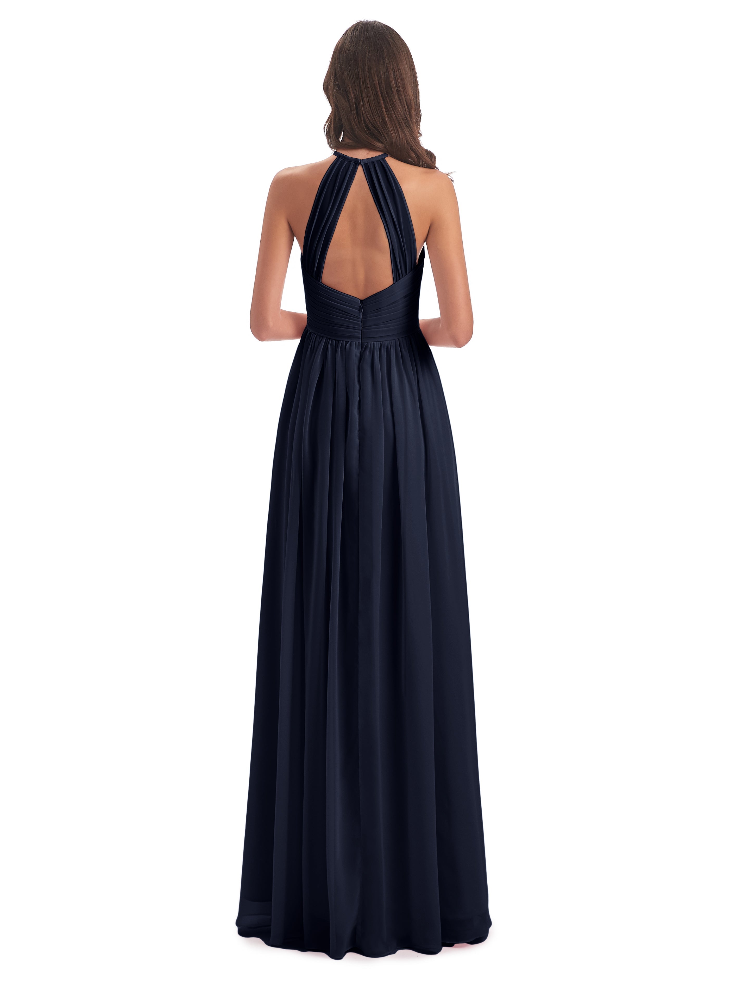 Robe Demoiselle Dhonneur Bleu Marine Dos Ouvert Licou Mousseline Robes Demoiselle D'Honneur