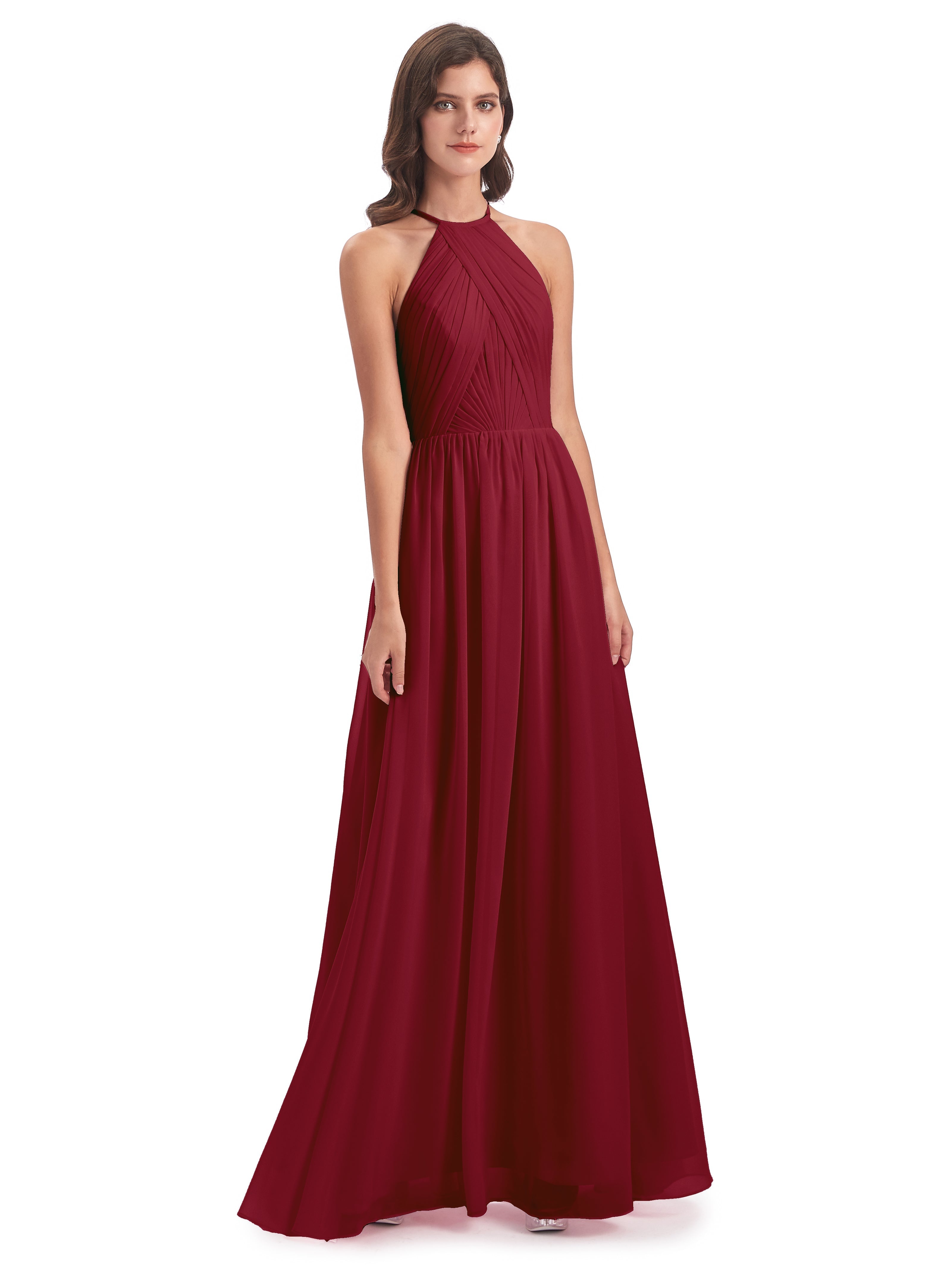 Demoiselle D Honneur Bordeaux Dos Ouvert Licou Mousseline Robes Demoiselle D'Honneur