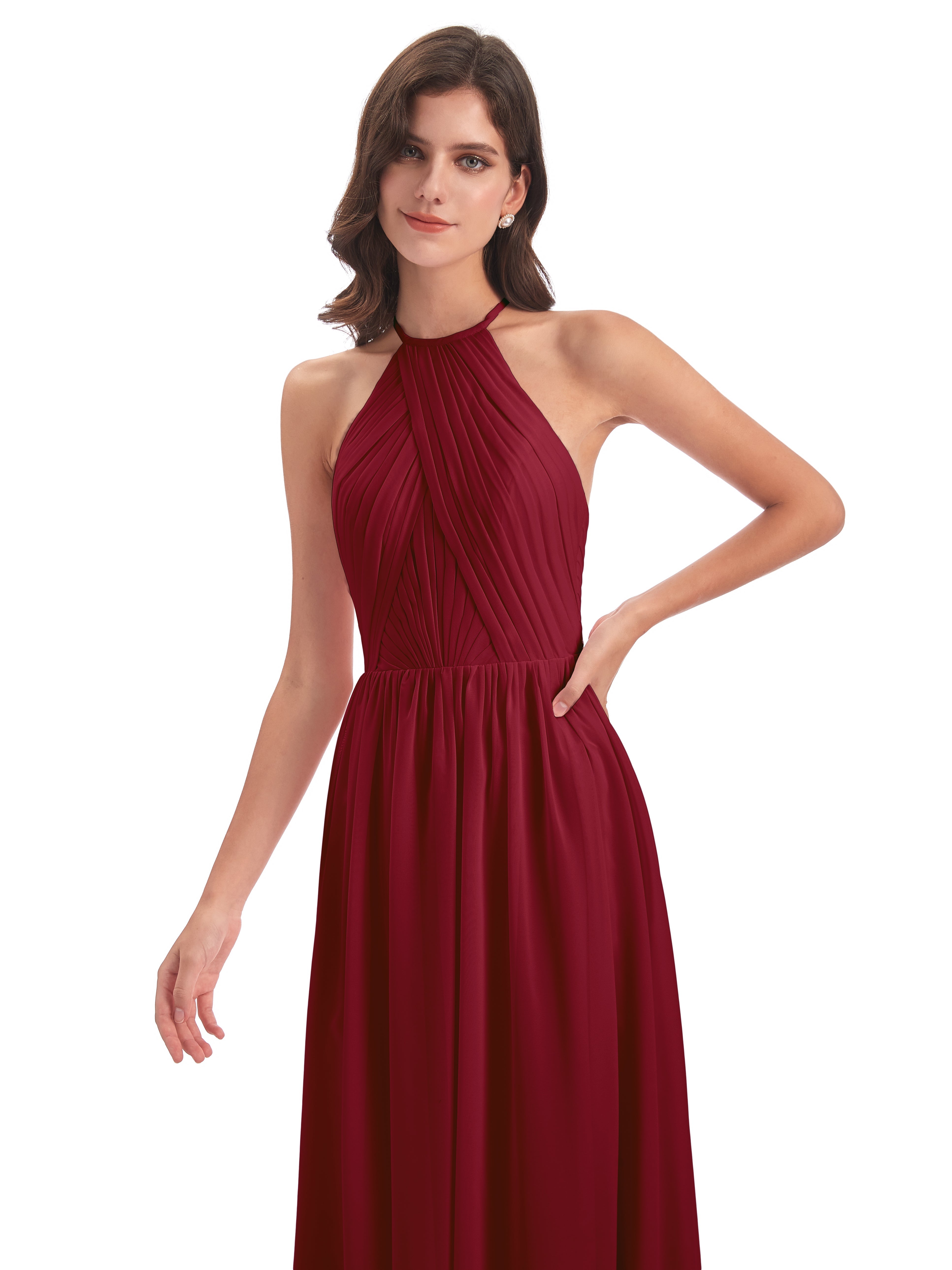 Demoiselle D Honneur Bordeaux Dos Ouvert Licou Mousseline Robes Demoiselle D'Honneur