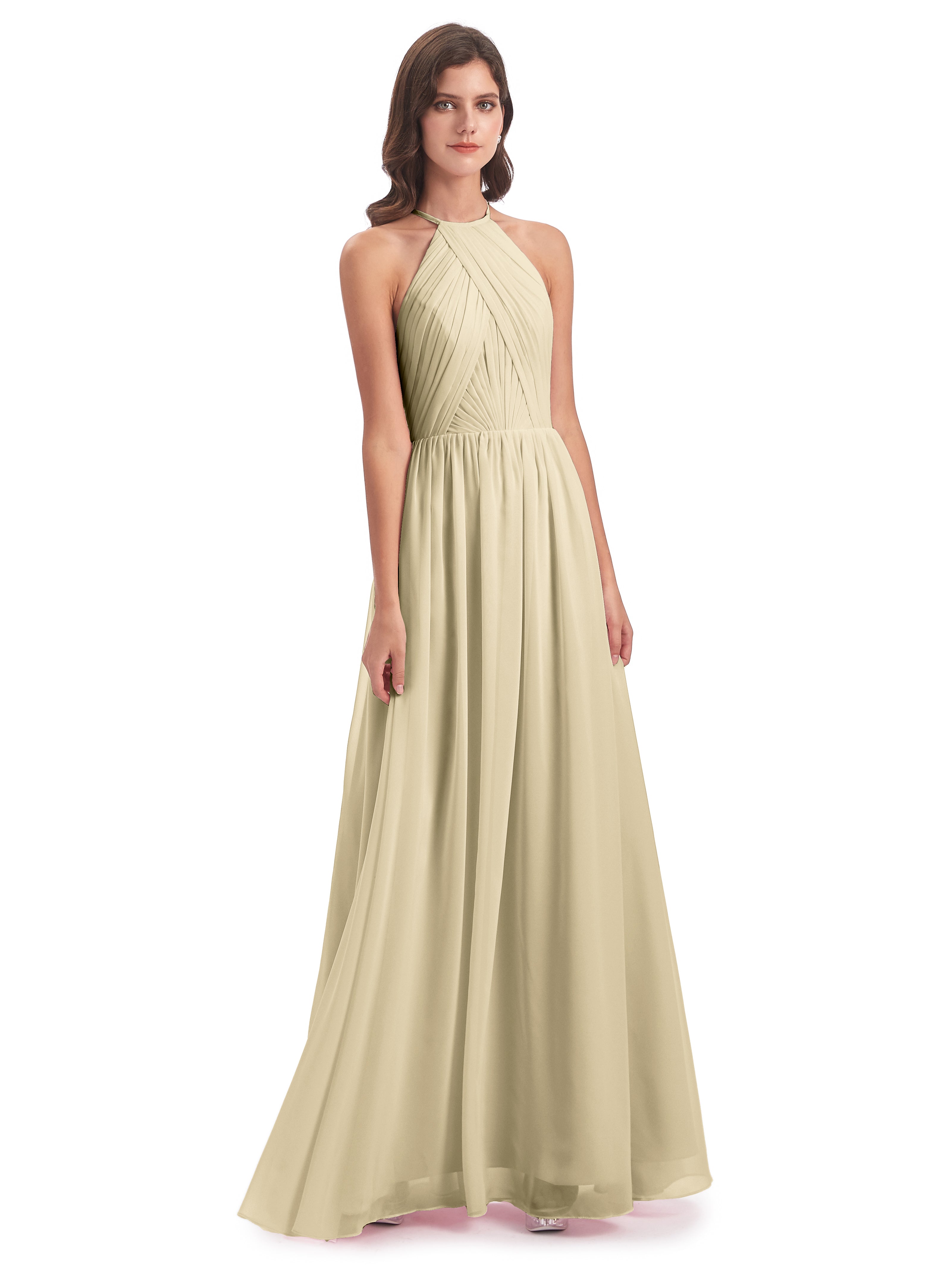 Robes Demoiselle D Honneur Champagne Dos Ouvert Licou Mousseline Robes Demoiselle D'Honneur