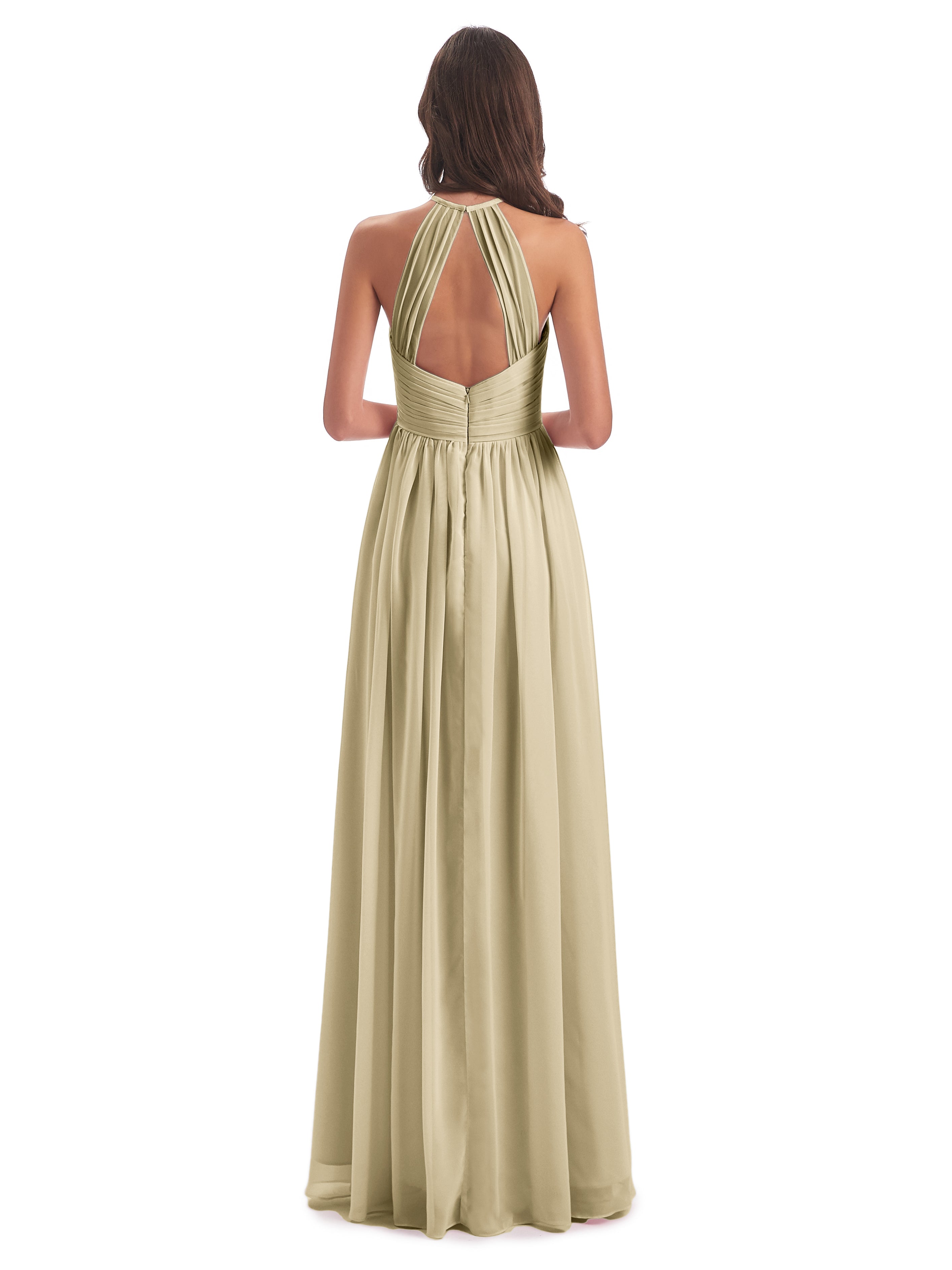 Robes Demoiselle D Honneur Champagne Dos Ouvert Licou Mousseline Robes Demoiselle D'Honneur