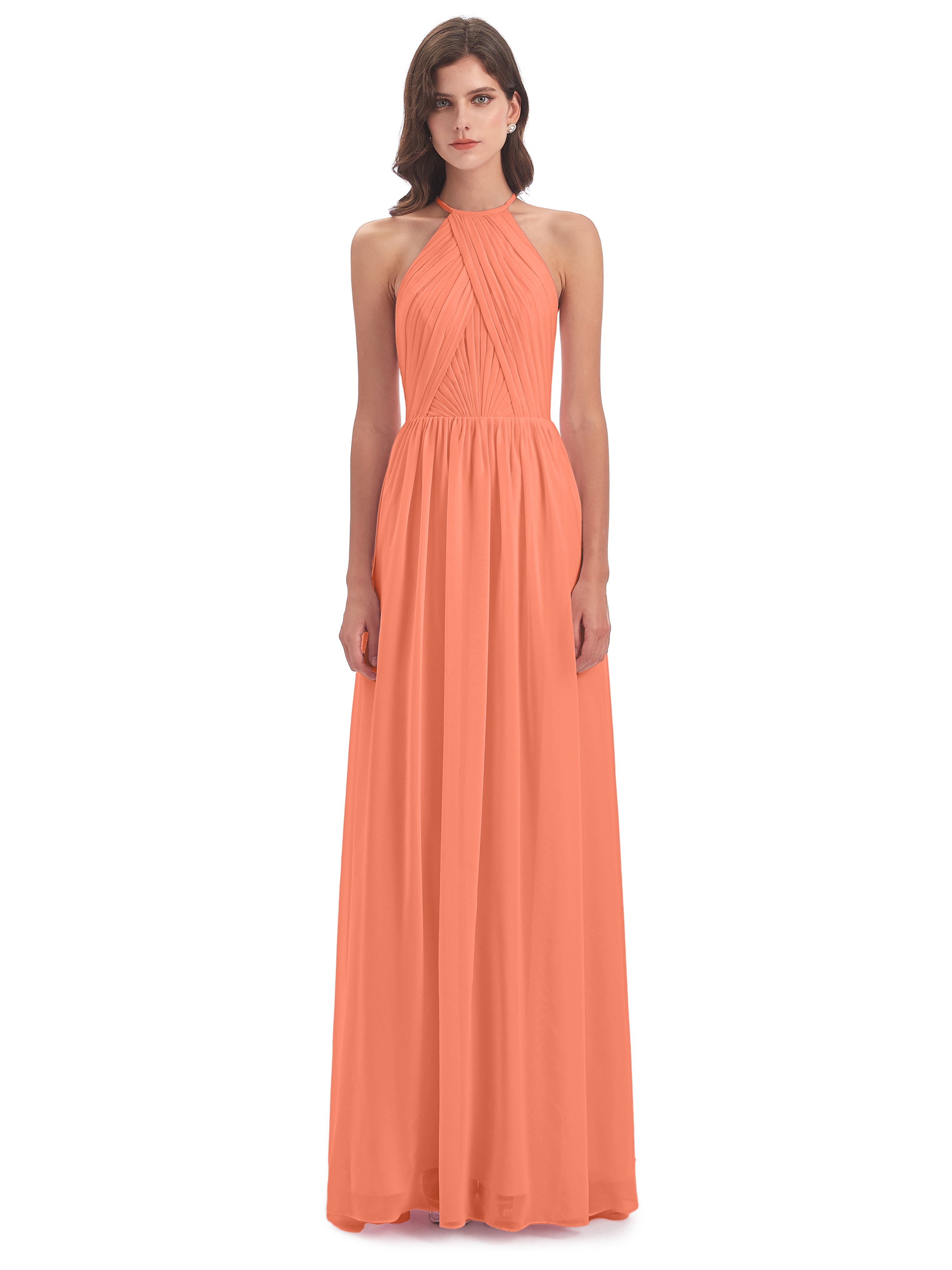 Robes De Demoiselle D'Honneur Coucher De Soleil Dos Ouvert Licou Mousseline Robes Demoiselle D'Honneur