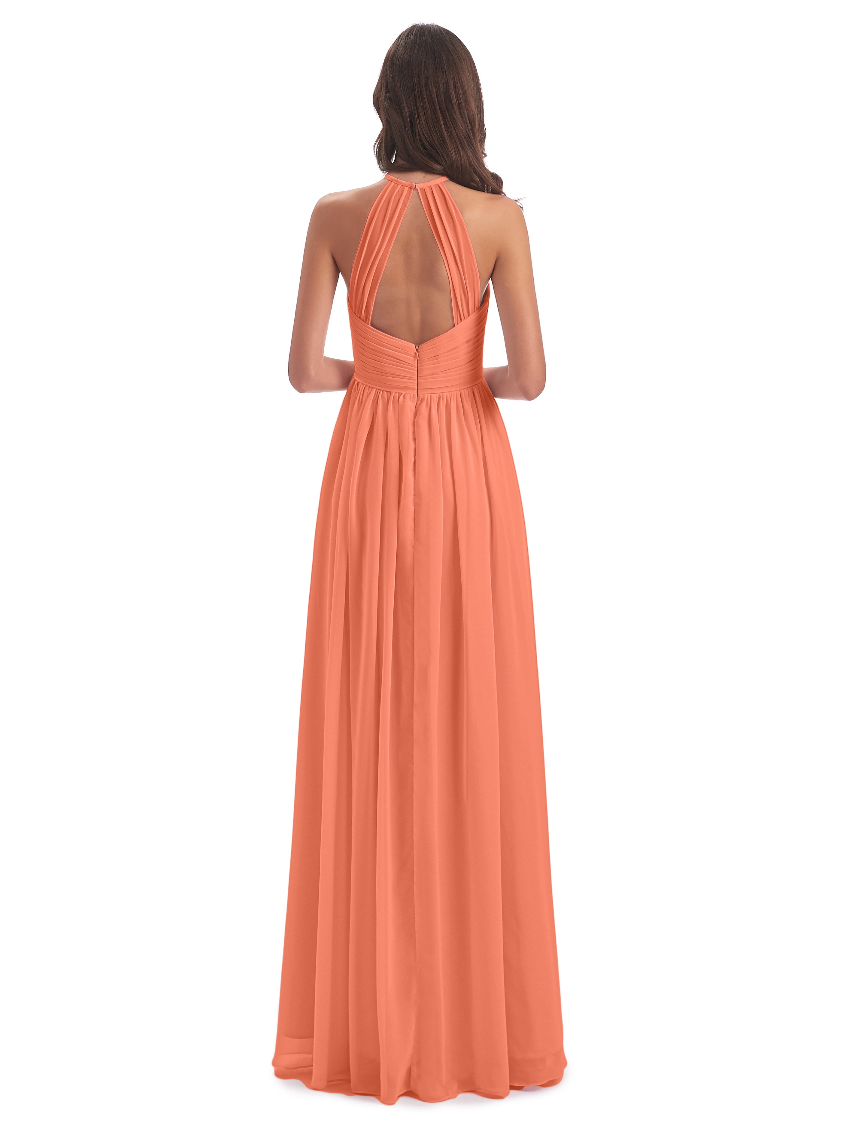 Robes De Demoiselle D'Honneur Coucher De Soleil Dos Ouvert Licou Mousseline Robes Demoiselle D'Honneur
