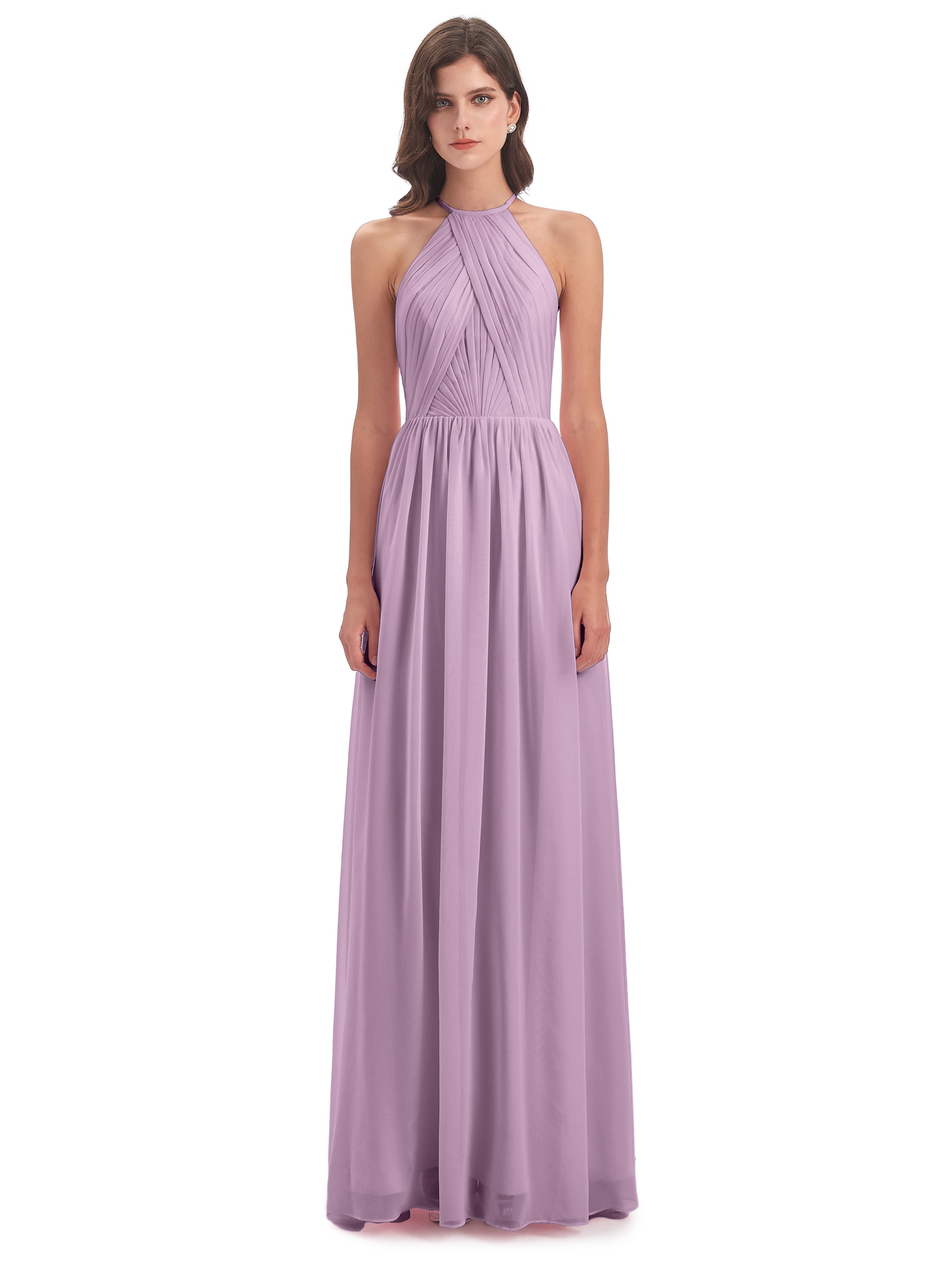 Robes De Demoiselle D'Honneur Glycine Dos Ouvert Licou Mousseline Robes Demoiselle D'Honneur