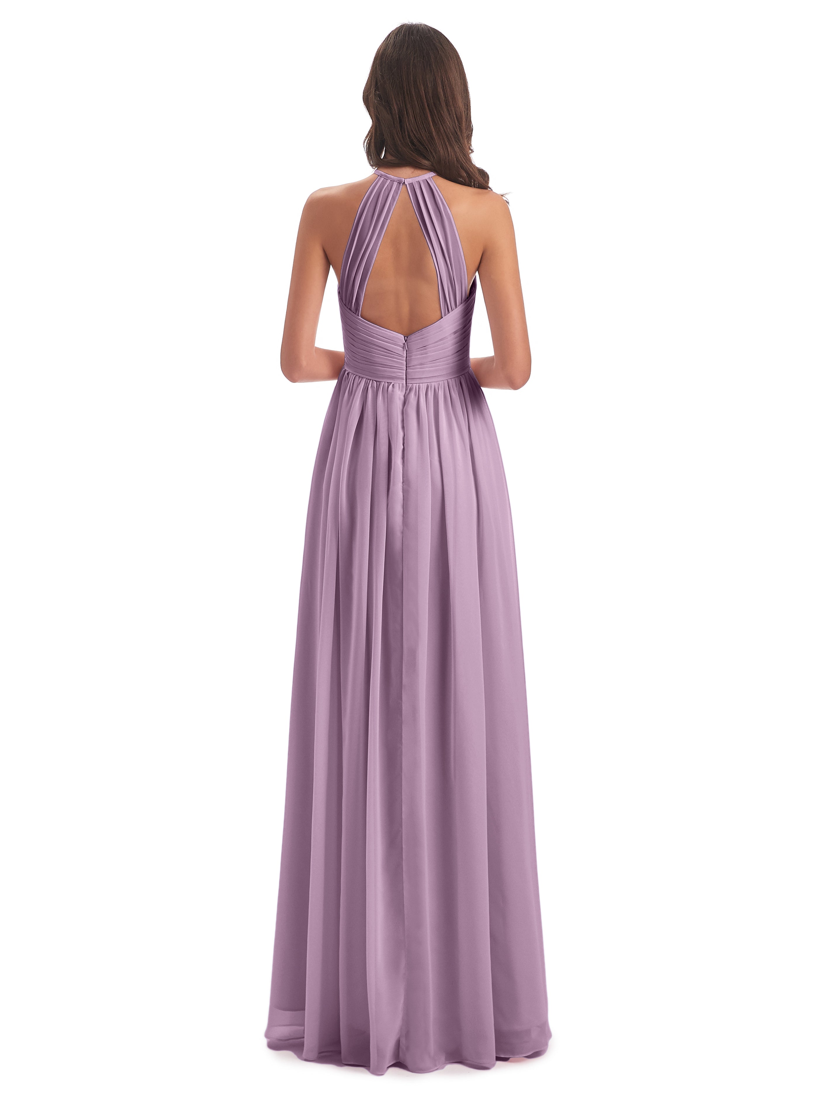 Robes De Demoiselle D'Honneur Glycine Dos Ouvert Licou Mousseline Robes Demoiselle D'Honneur