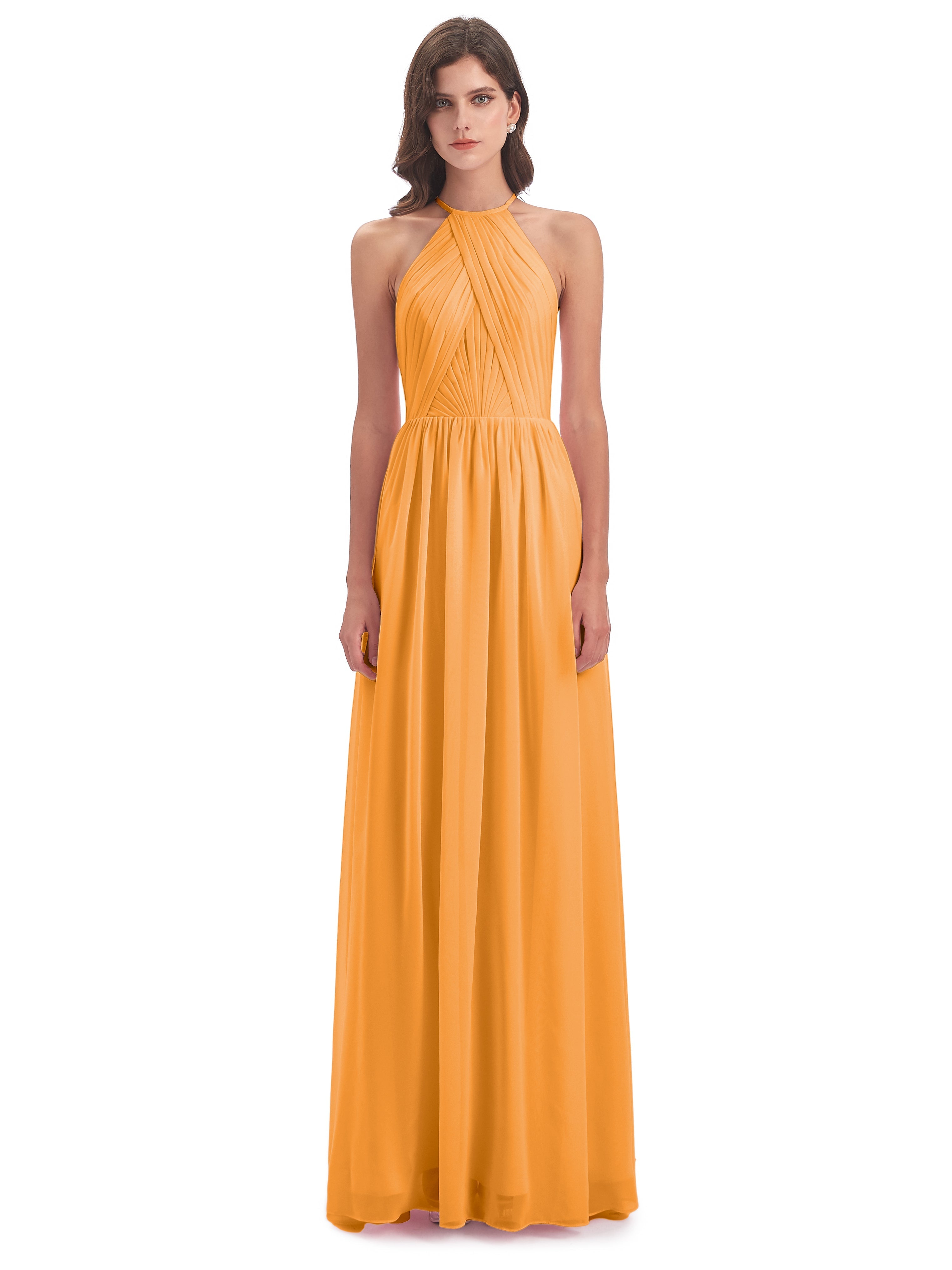Robes De Demoiselle D'Honneur Mandarine Dos Ouvert Licou Mousseline Robes Demoiselle D'Honneur