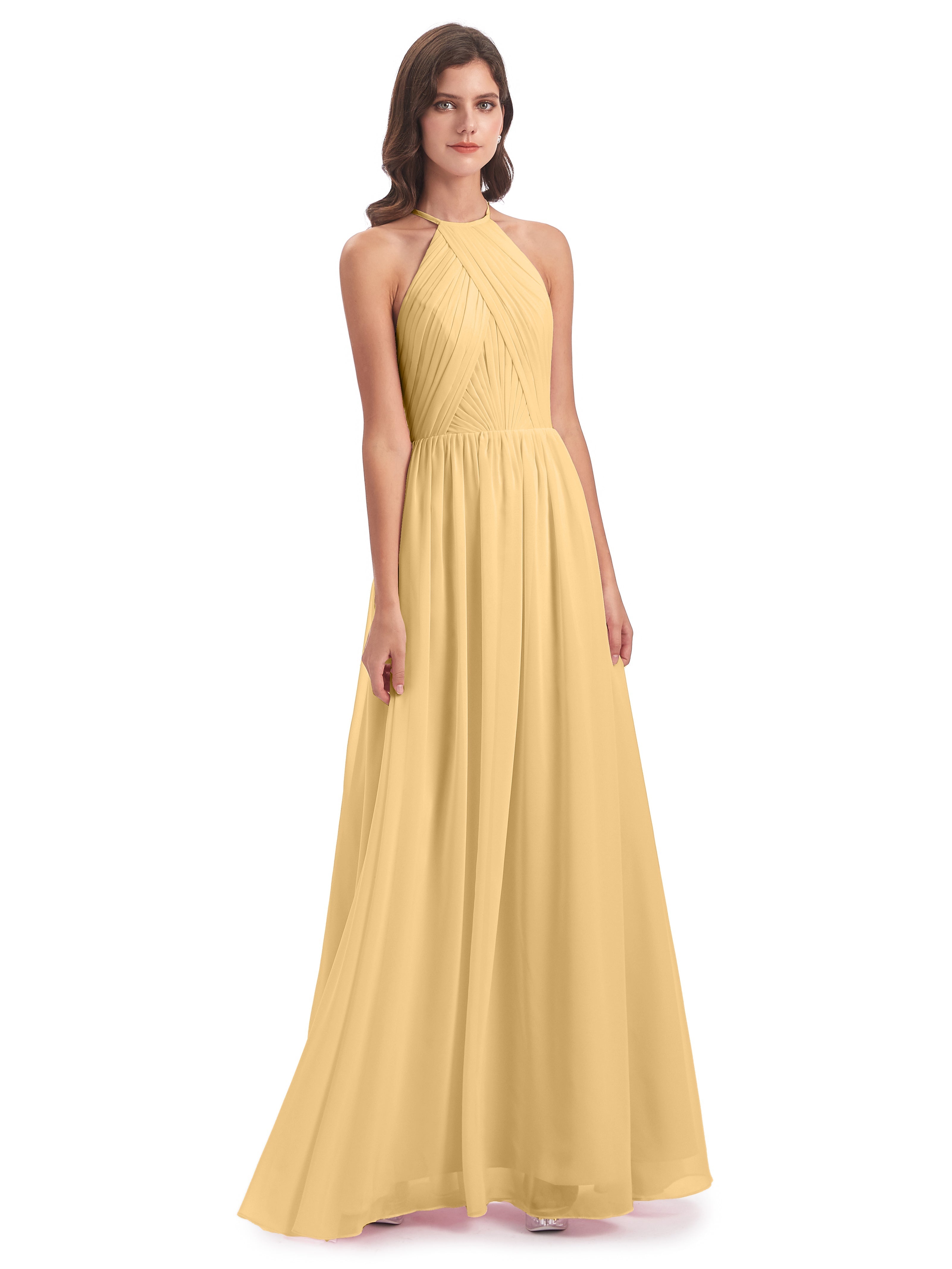 Robe Demoiselle D Honneur Couleur Or Dos Ouvert Licou Mousseline Robes Demoiselle D'Honneur