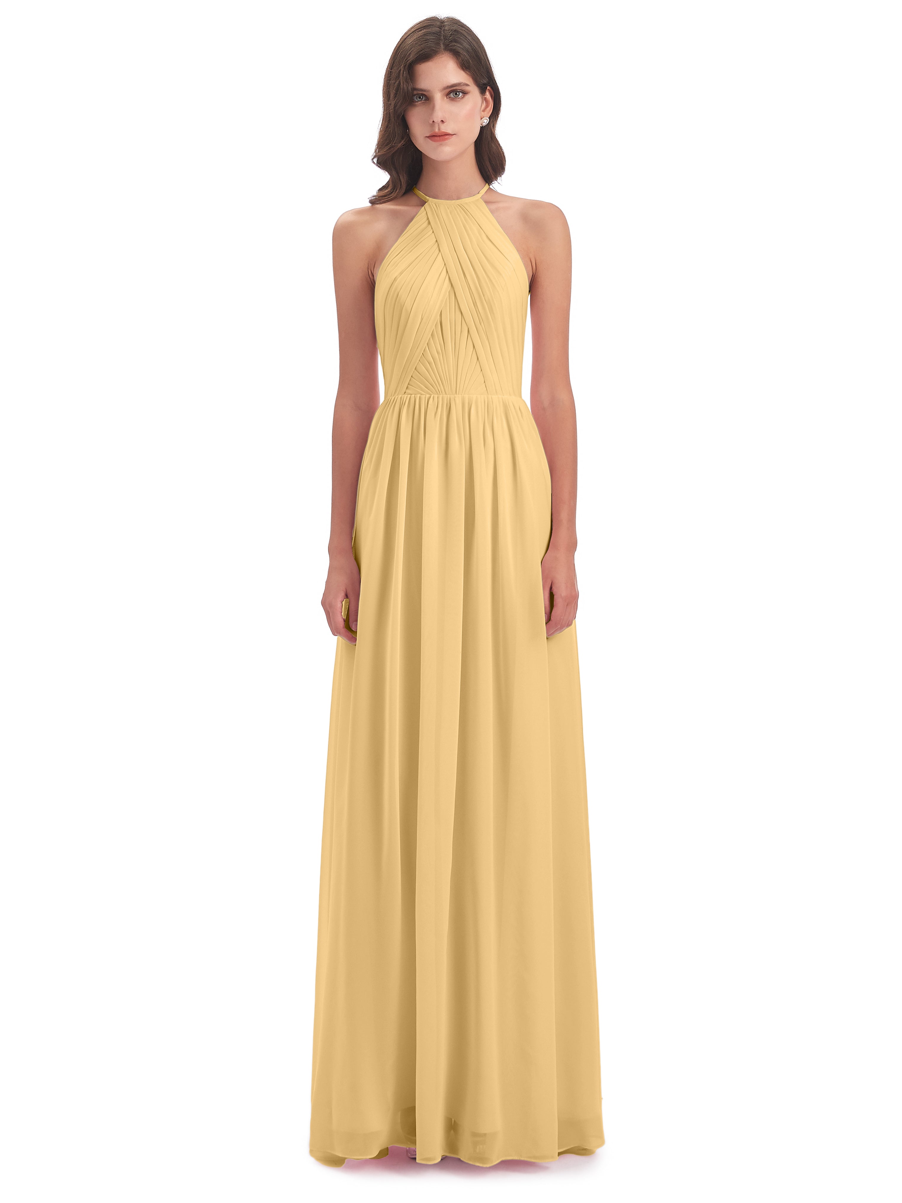 Robe Demoiselle D Honneur Couleur Or Dos Ouvert Licou Mousseline Robes Demoiselle D'Honneur
