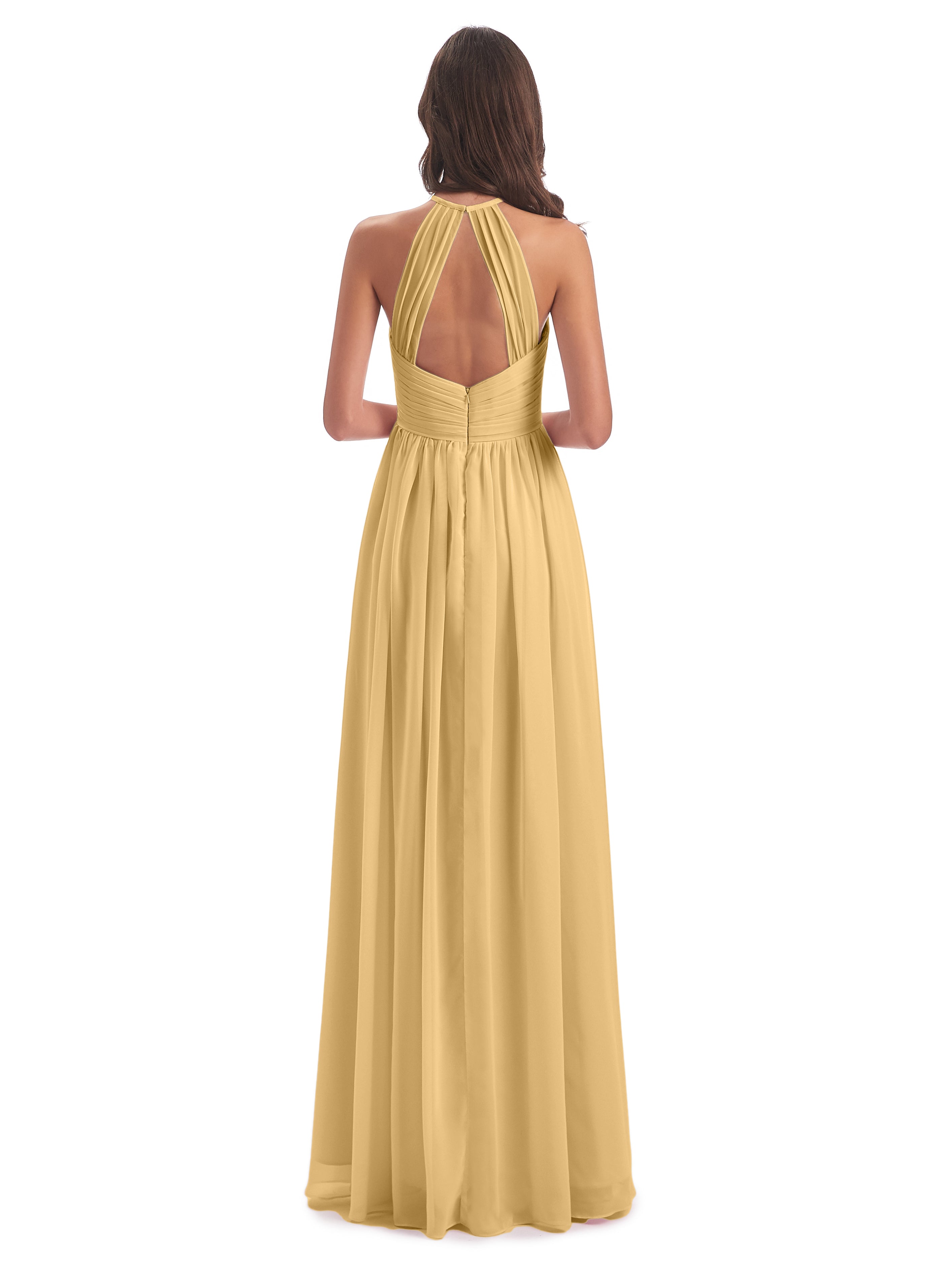 Robe Demoiselle D Honneur Couleur Or Dos Ouvert Licou Mousseline Robes Demoiselle D'Honneur