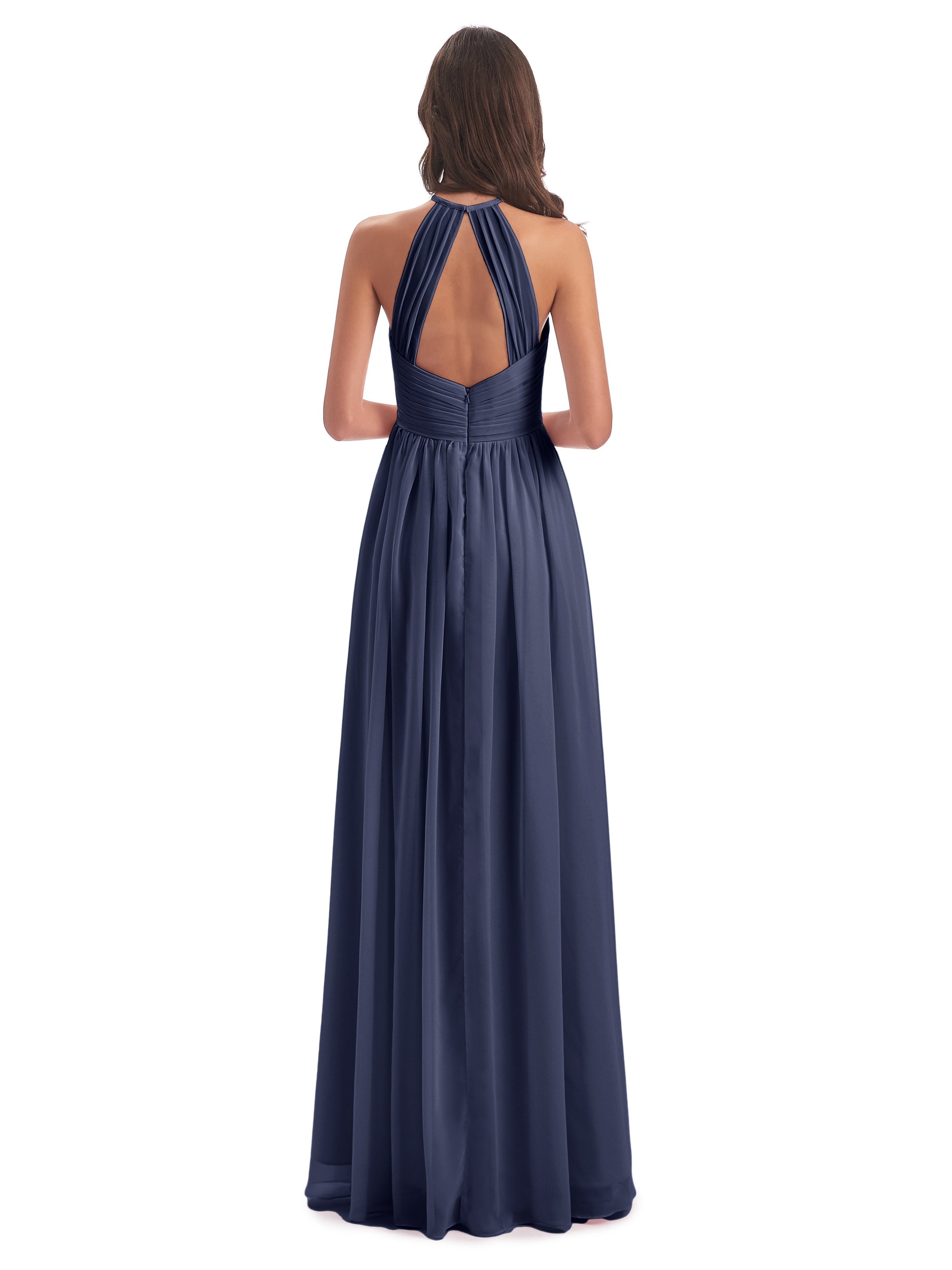 Robes De Demoiselle D'Honneur Bleu Orageux Dos Ouvert Licou Mousseline Robes Demoiselle D'Honneur