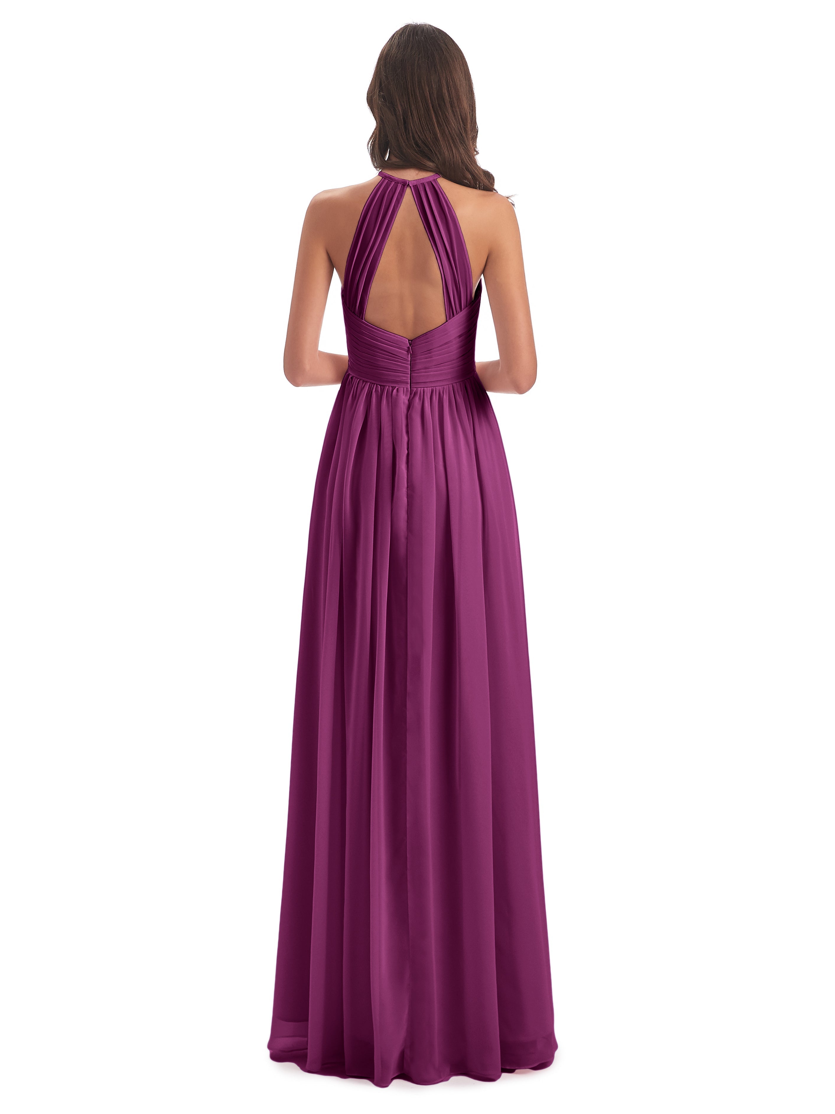 Robes De Demoiselle D'Honneur Orchidée Dos Ouvert Licou Mousseline Robes Demoiselle D'Honneur