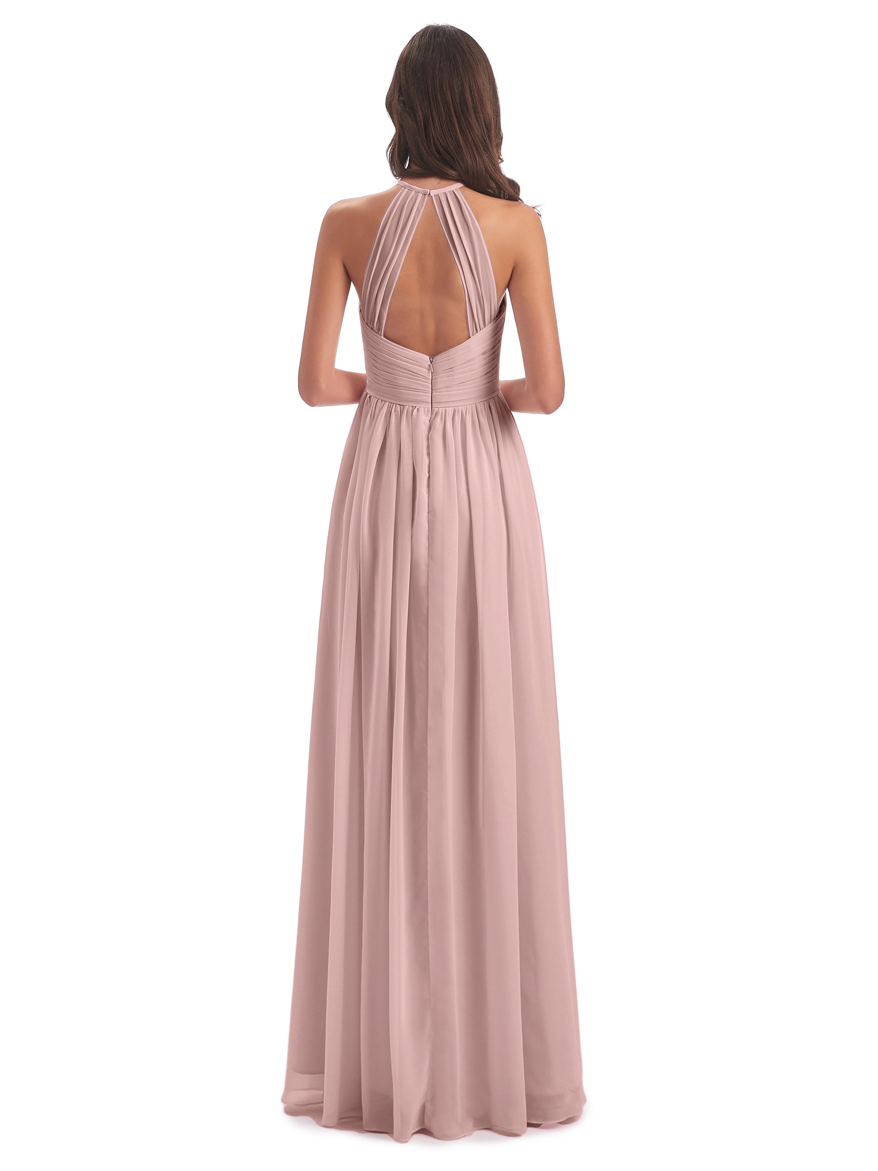 Robe Rose Poudrée Demoiselle D Honneur Dos Ouvert Licou Mousseline Robes Demoiselle D'Honneur