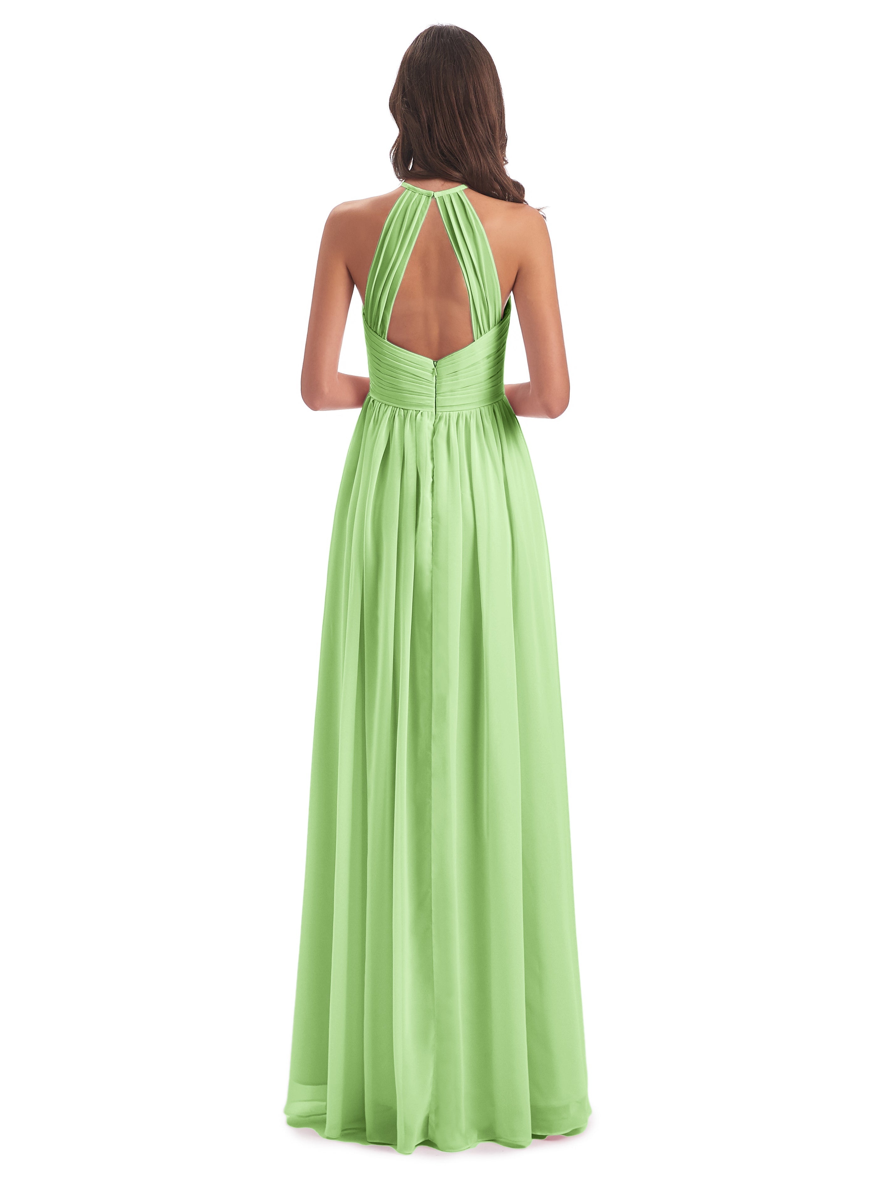 Robe Longue Demoiselle D Honneur Vert Sauge Dos Ouvert Licou Mousseline Robes Demoiselle D'Honneur