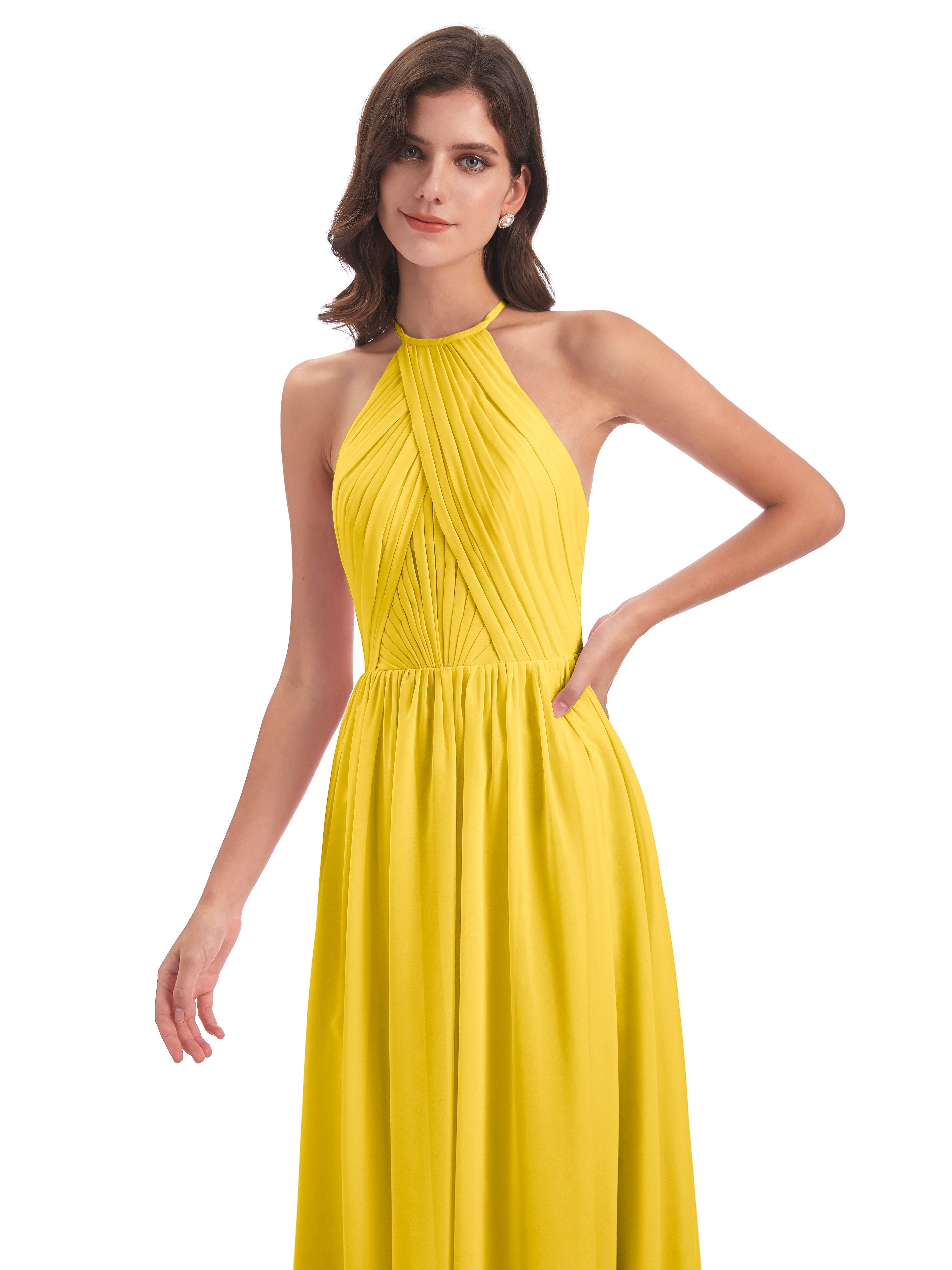 Robe De Demoiselle D'Honneur Souci Dos Ouvert Licou Mousseline Robes Demoiselle D'Honneur