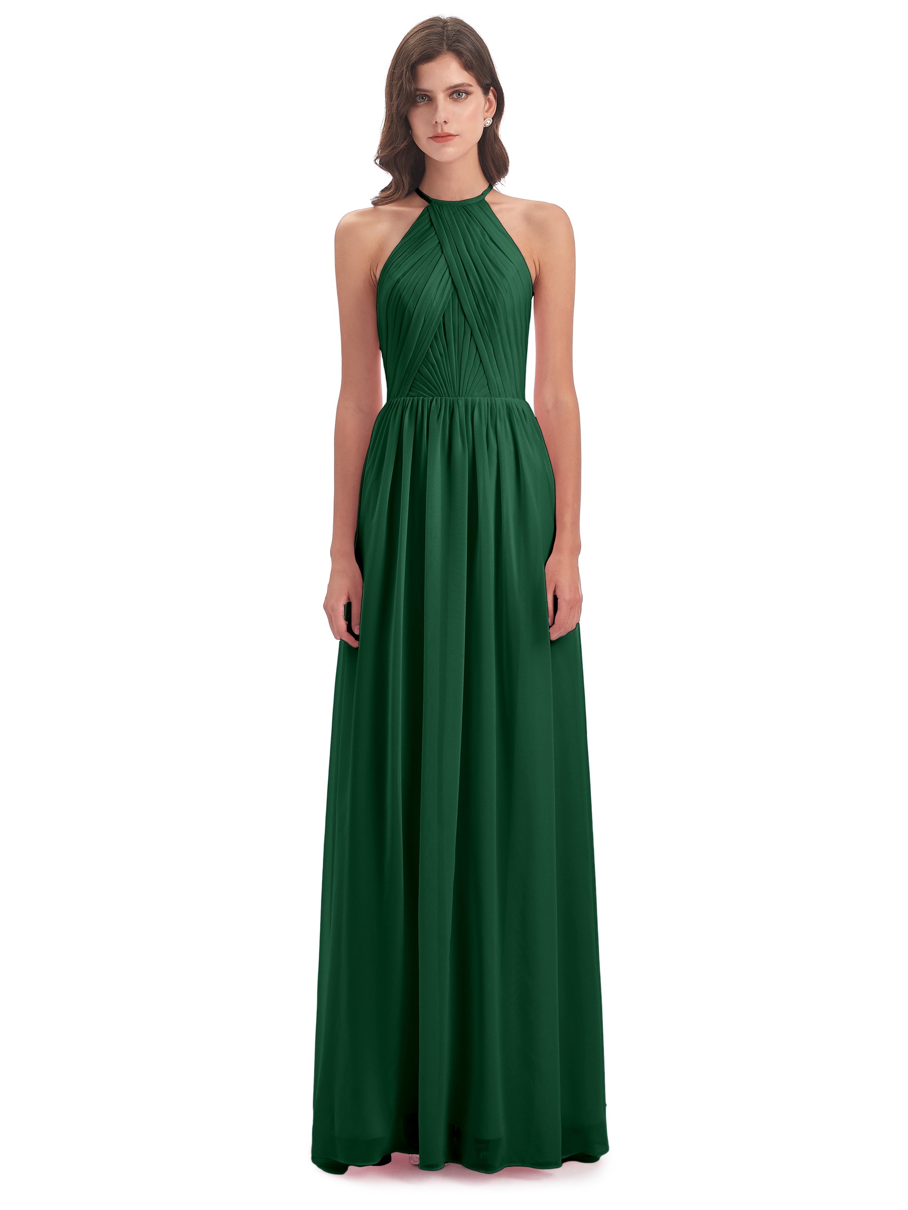 Robes De Demoiselle D'Honneur Vert Foncé Dos Ouvert Licou Mousseline Robes Demoiselle D'Honneur