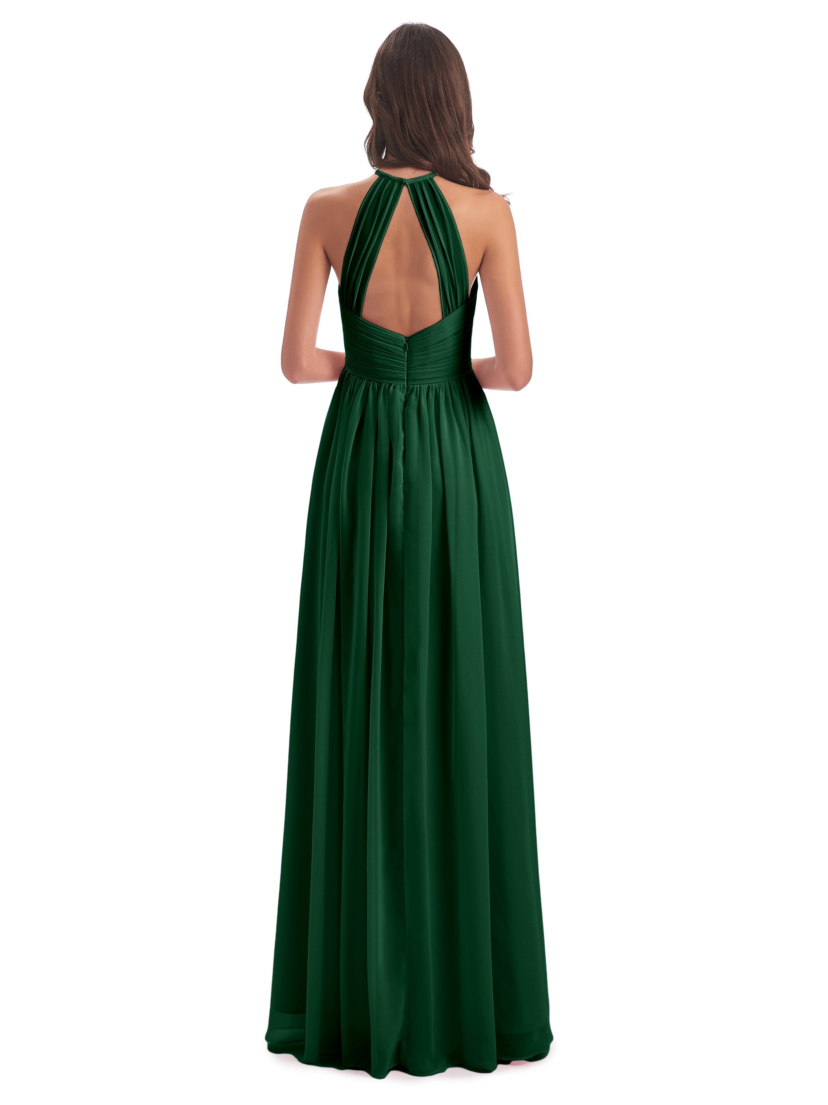 Robes De Demoiselle D'Honneur Vert Foncé Dos Ouvert Licou Mousseline Robes Demoiselle D'Honneur