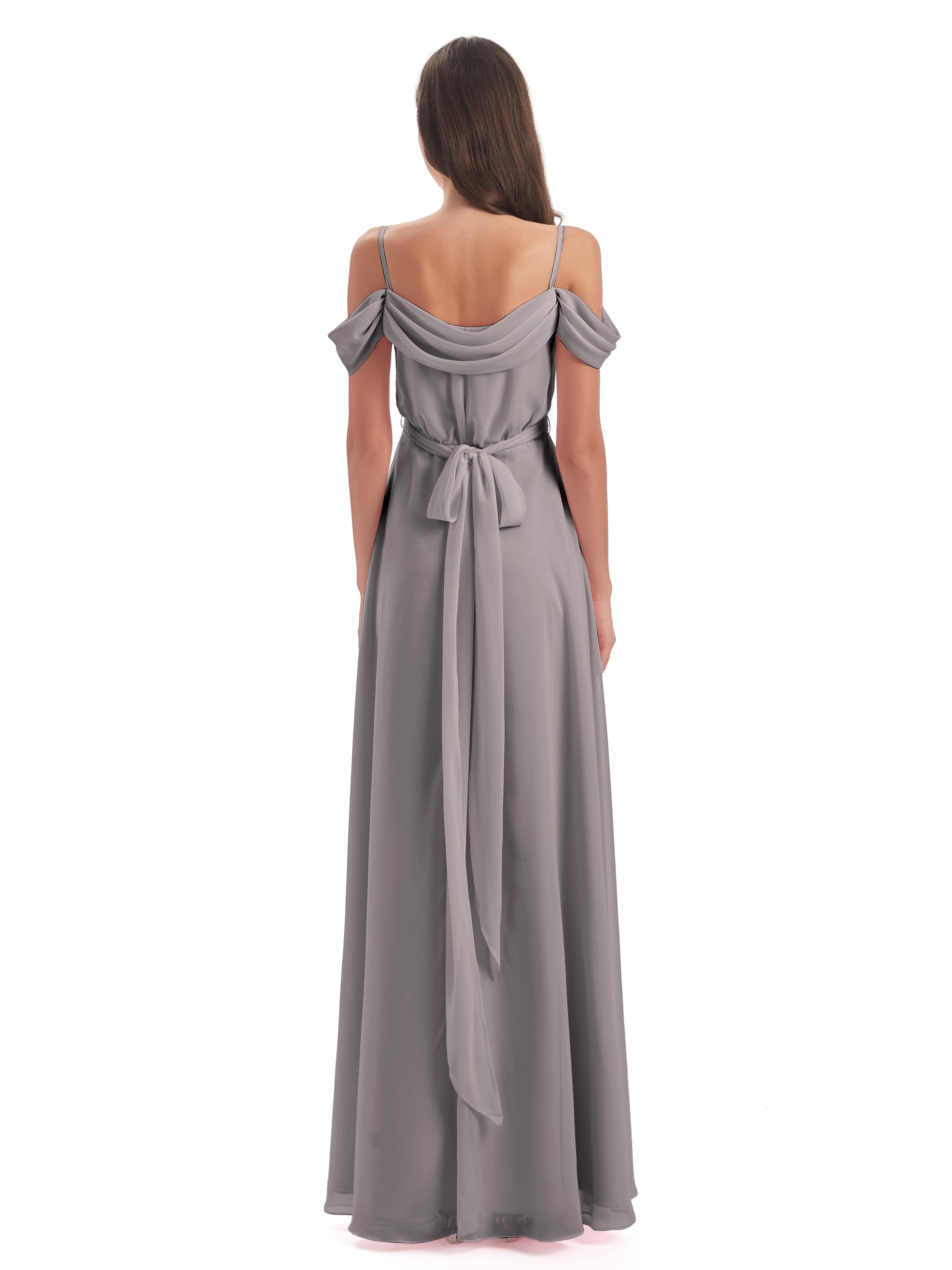 Robes De Demoiselle D'Honneur En Argent Bretelles Spaghetti Fendue Plis Robes Demoiselle D'Honneur