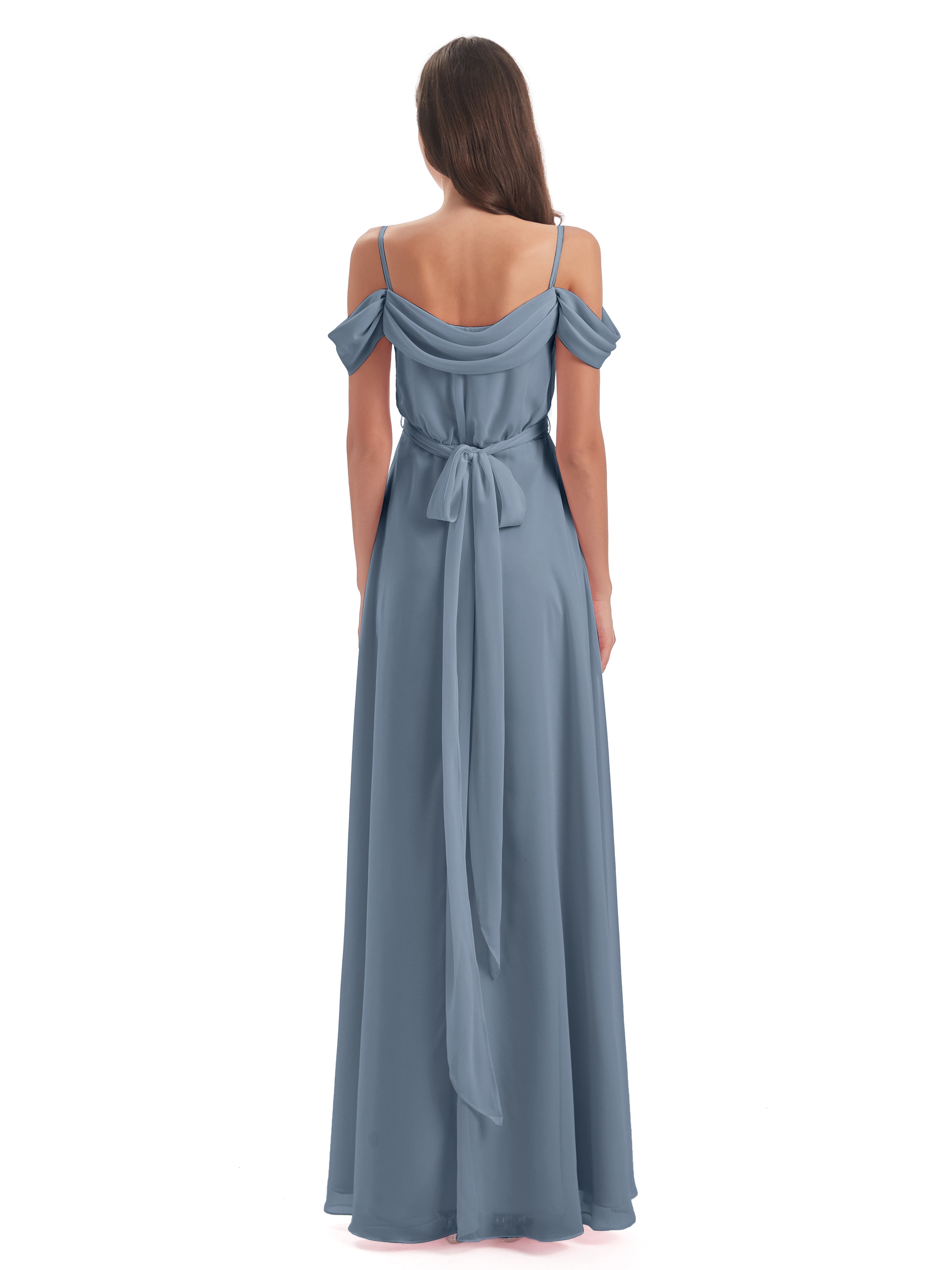 Robes De Demoiselle D'Honneur Bleu Gris Bretelles Spaghetti Fendue Plis Robes Demoiselle D'Honneur