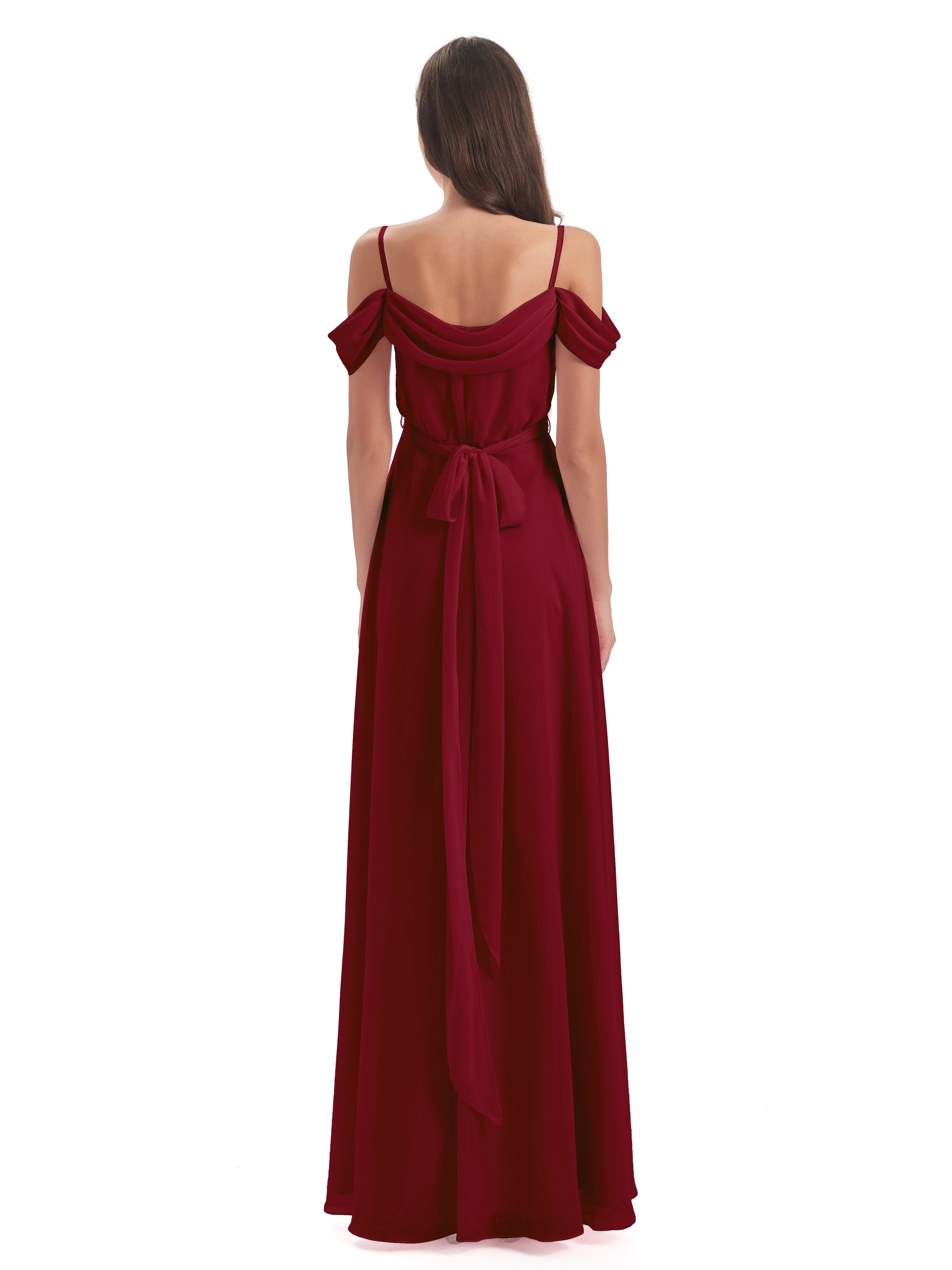 Robes De Demoiselle D'Honneur Bordeaux À Moins De 100 $ Bretelles Spaghetti Fendue Plis Robes Demoiselle D'Honneur