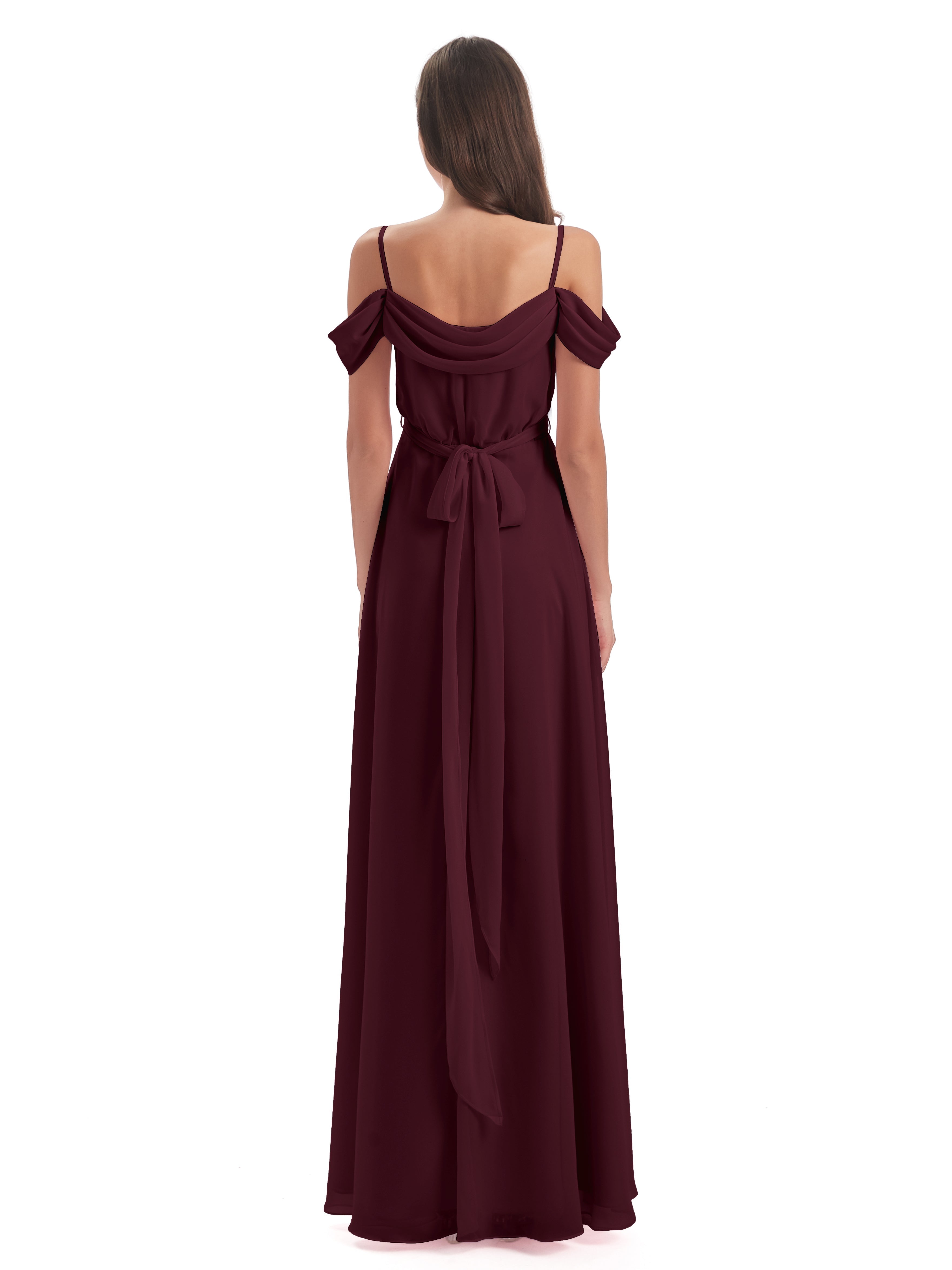 Robes De Demoiselle D'Honneur Cabernet Bretelles Spaghetti Fendue Plis Robes Demoiselle D'Honneur