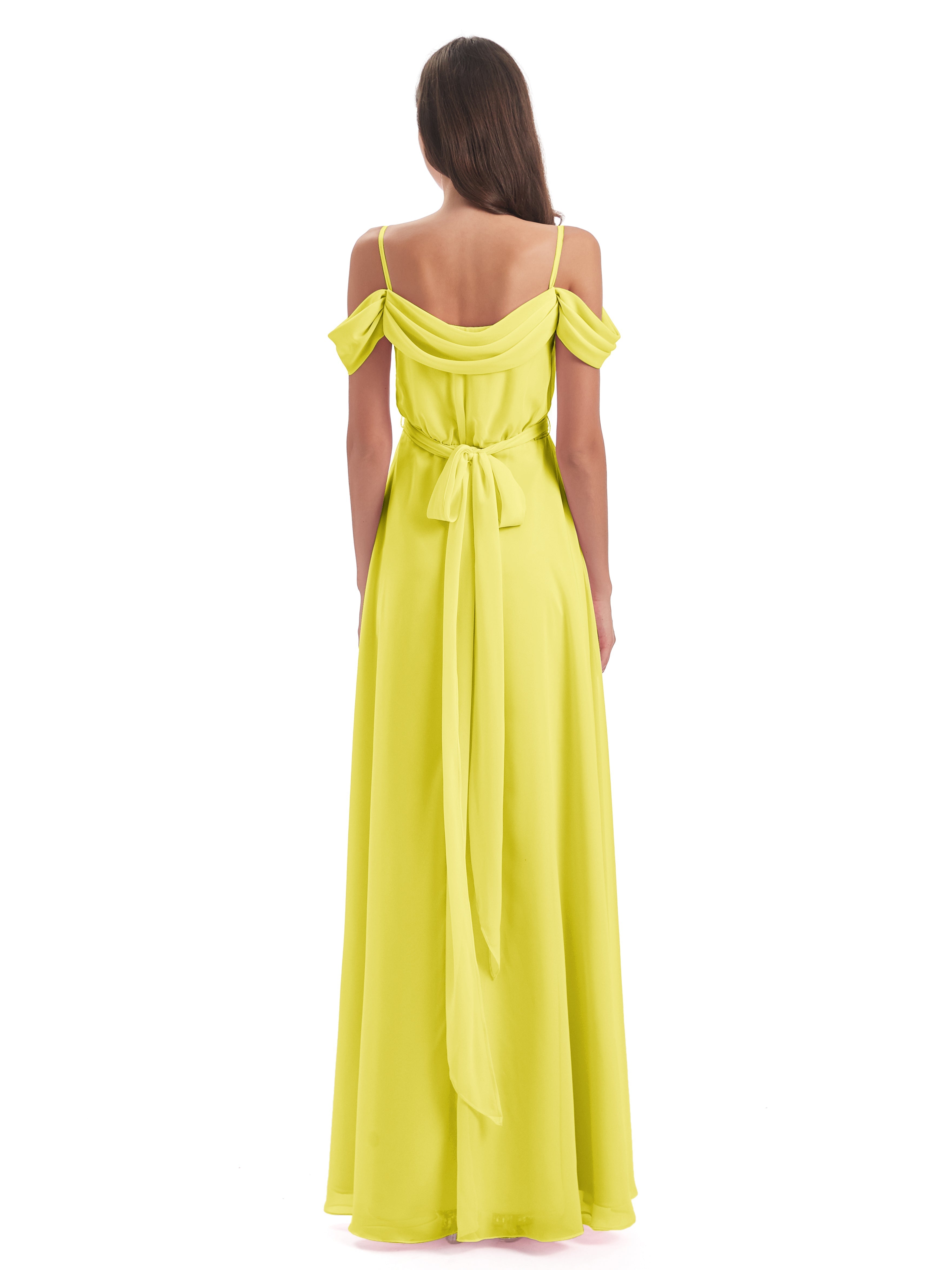 Robes De Demoiselle D'Honneur Citron Bretelles Spaghetti Fendue Plis Robes Demoiselle D'Honneur