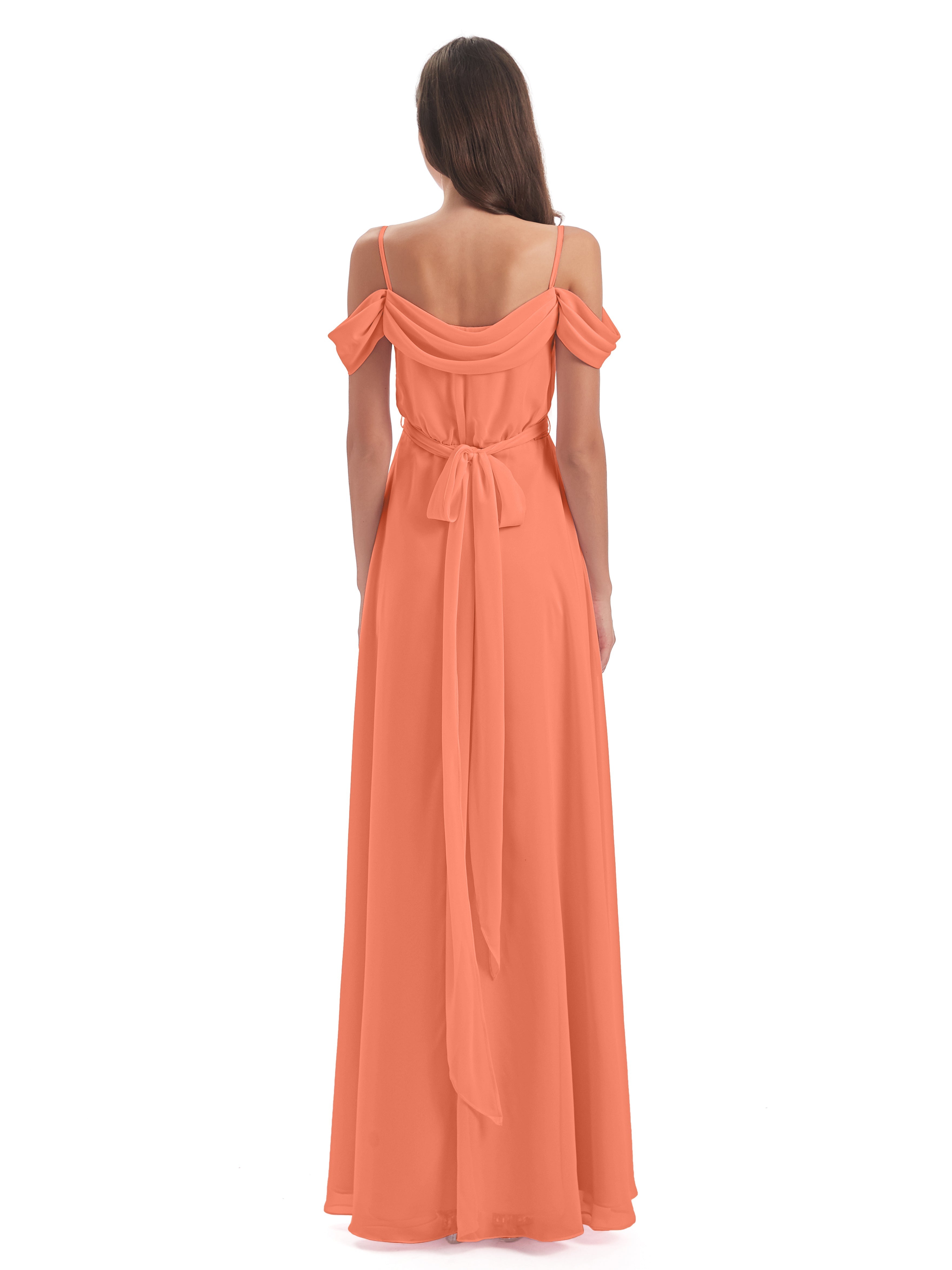 Robes De Demoiselle D'Honneur Coucher De Soleil Bretelles Spaghetti Fendue Plis Robes Demoiselle D'Honneur