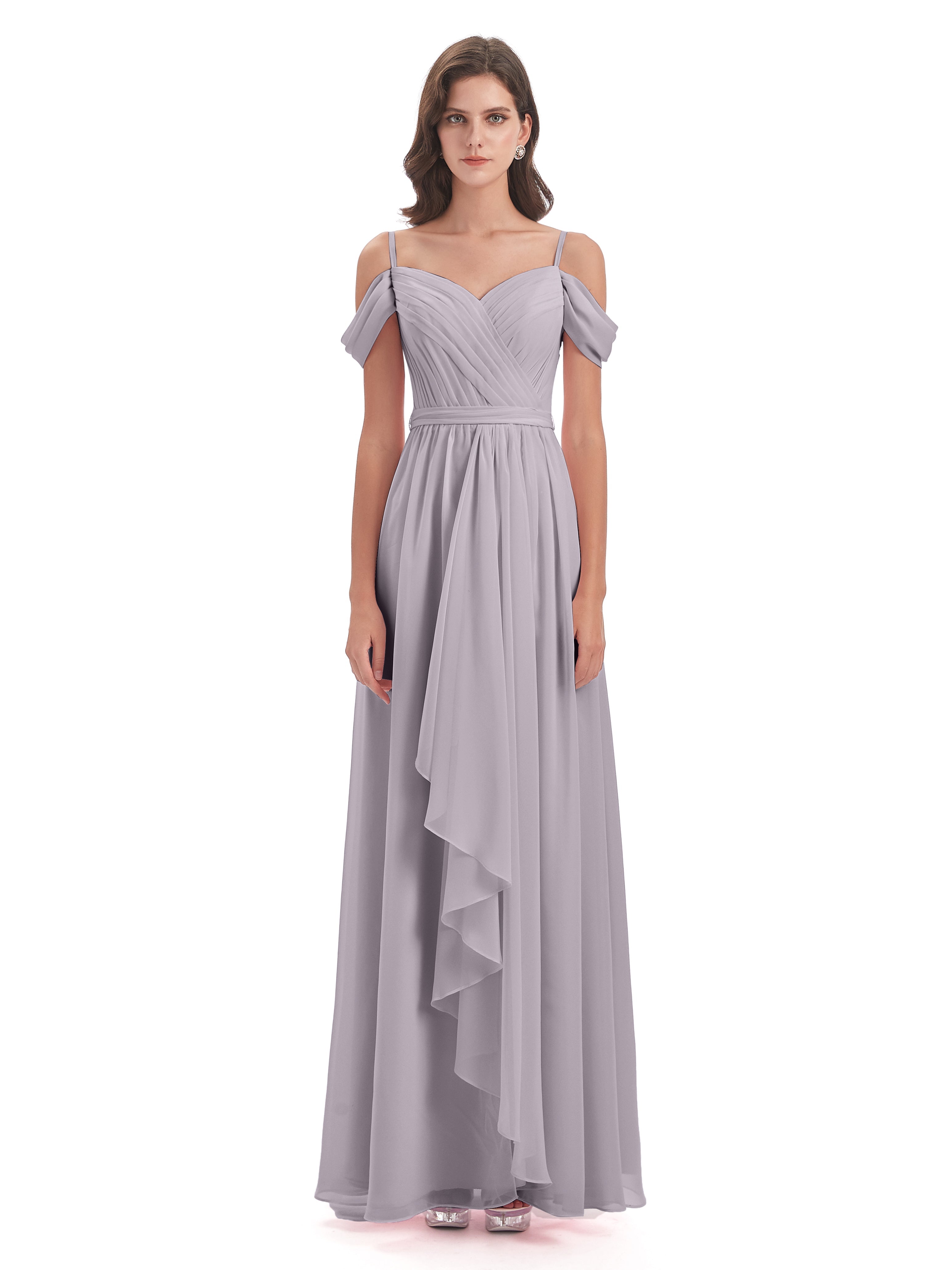 Robes De Demoiselle D'Honneur Couleur Crépuscule Bretelles Spaghetti Fendue Plis Robes Demoiselle D'Honneur