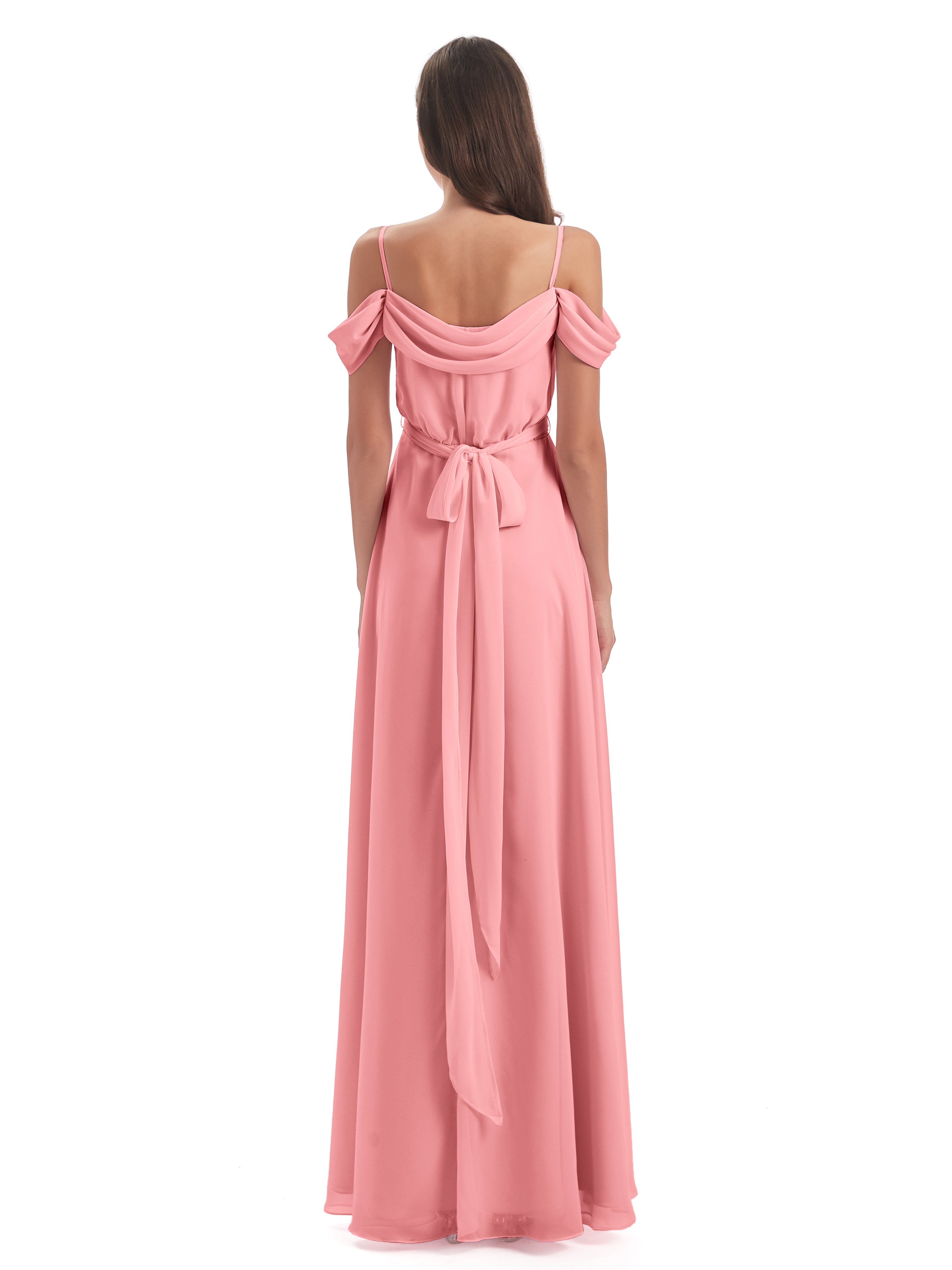 Robes De Demoiselle D'Honneur En Flamant Bretelles Spaghetti Fendue Plis Robes Demoiselle D'Honneur