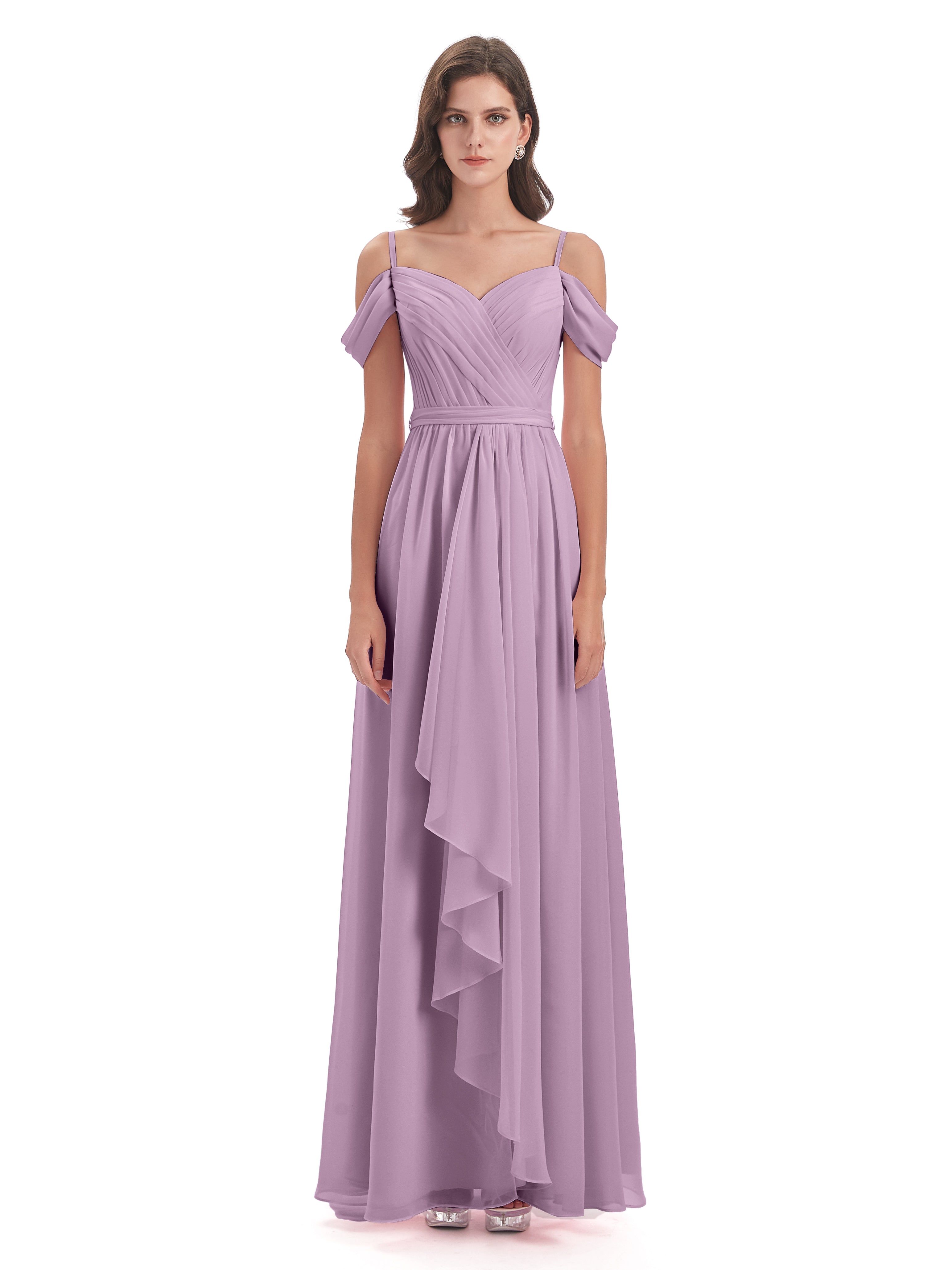 Robes De Demoiselle D'Honneur Glycine Bretelles Spaghetti Fendue Plis Robes Demoiselle D'Honneur