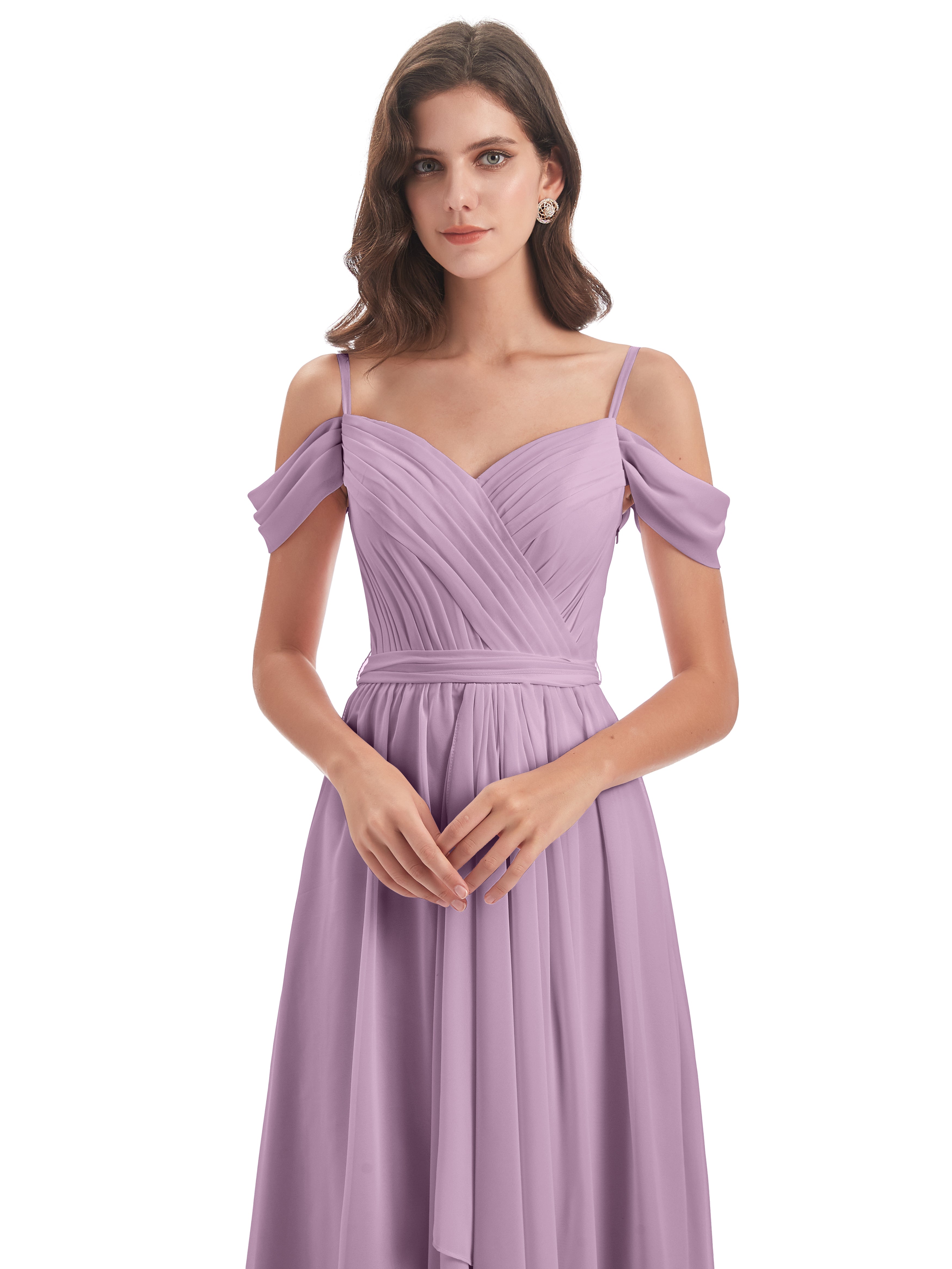 Robes De Demoiselle D'Honneur Glycine Bretelles Spaghetti Fendue Plis Robes Demoiselle D'Honneur