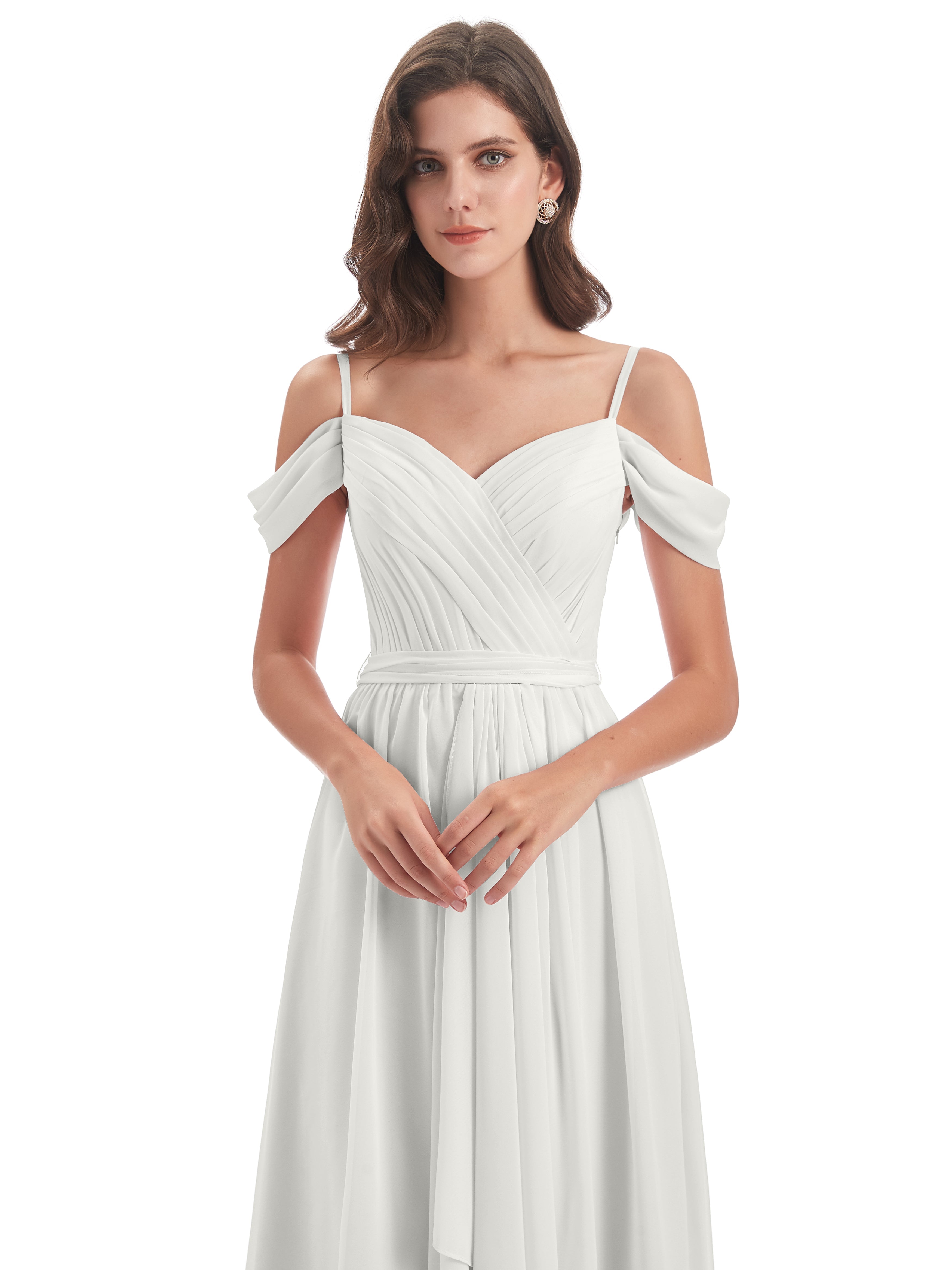 Robe Demoiselle D Honneur Ivoire Bretelles Spaghetti Fendue Plis Robes Demoiselle D'Honneur