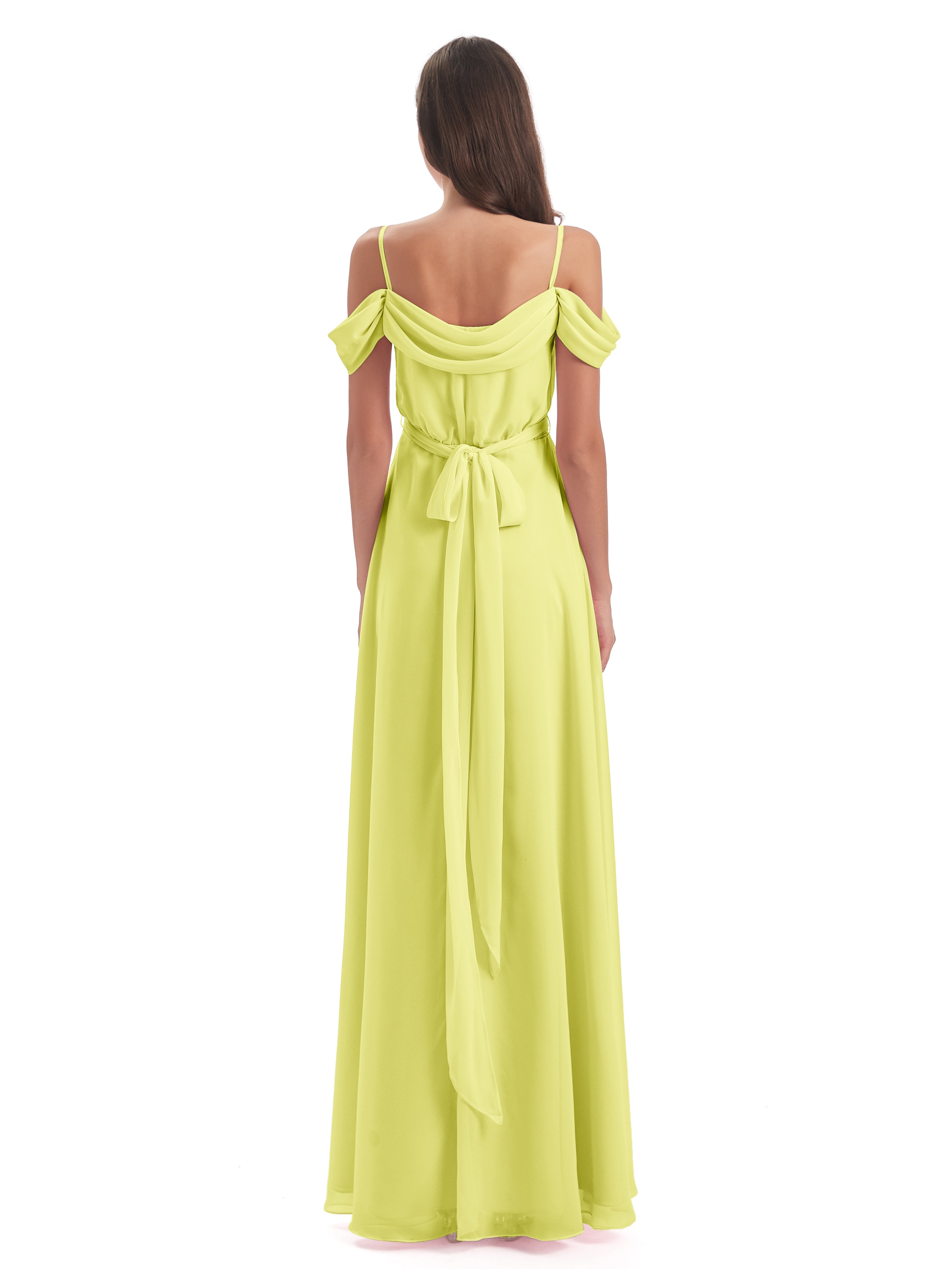 Robes De Demoiselle D'Honneur Jonquille Bretelles Spaghetti Fendue Plis Robes Demoiselle D'Honneur