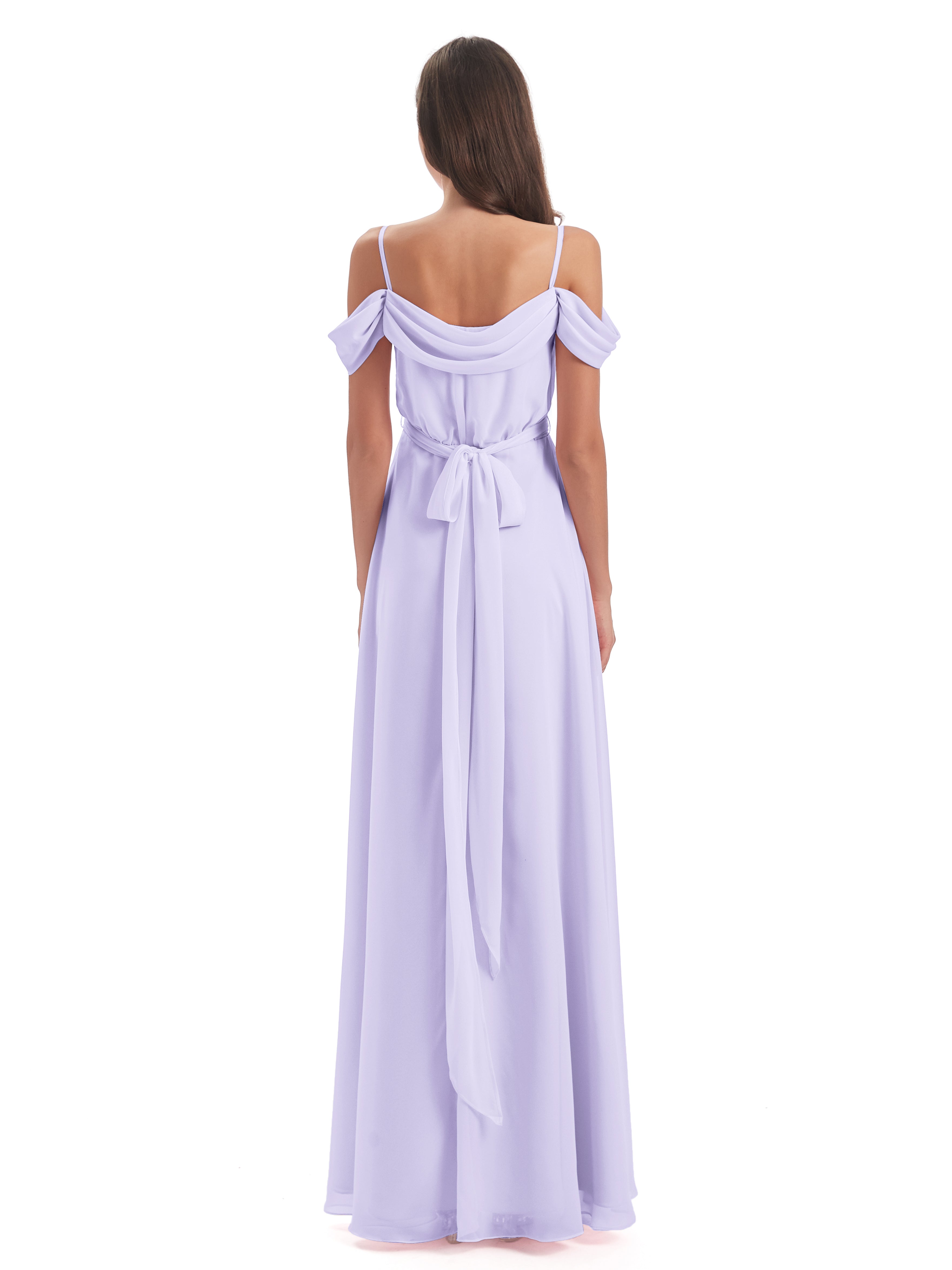 Robe Longue Lilas Demoiselle D Honneur Bretelles Spaghetti Fendue Plis Robes Demoiselle D'Honneur