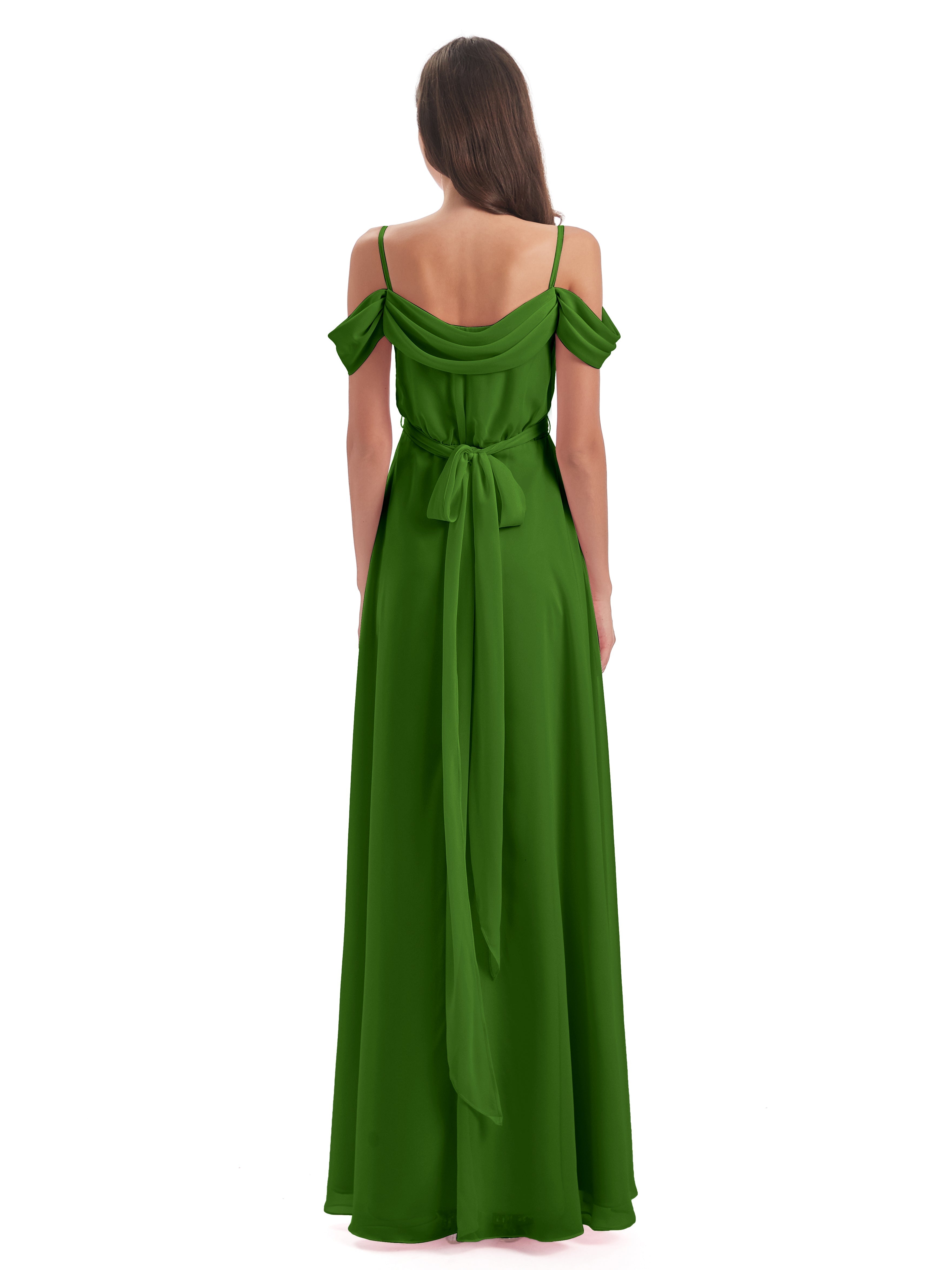 Robes De Demoiselle D'Honneur Vert Mousse Bretelles Spaghetti Fendue Plis Robes Demoiselle D'Honneur