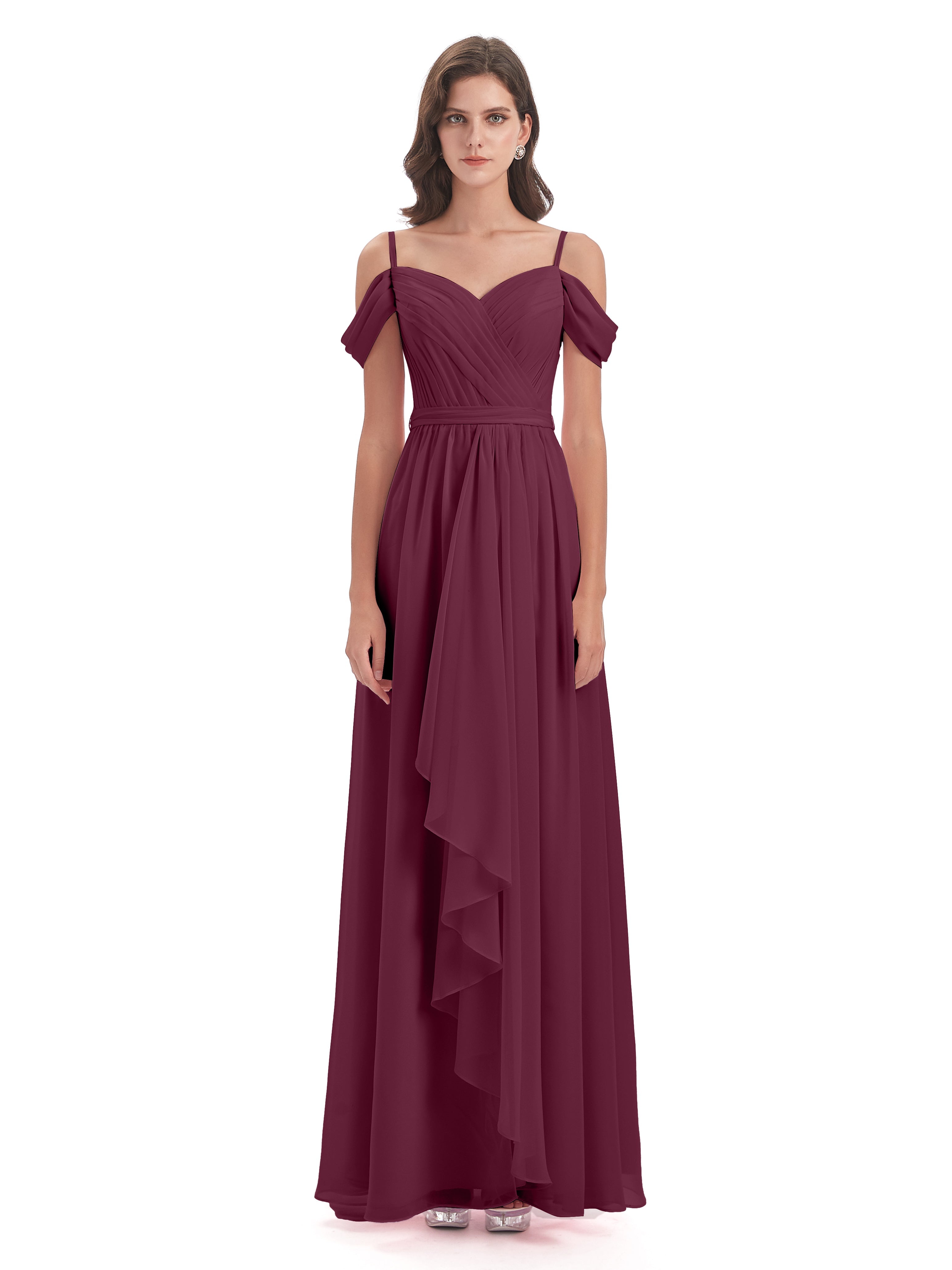 Robes De Demoiselle D'Honneur Mûre Bretelles Spaghetti Fendue Plis Robes Demoiselle D'Honneur