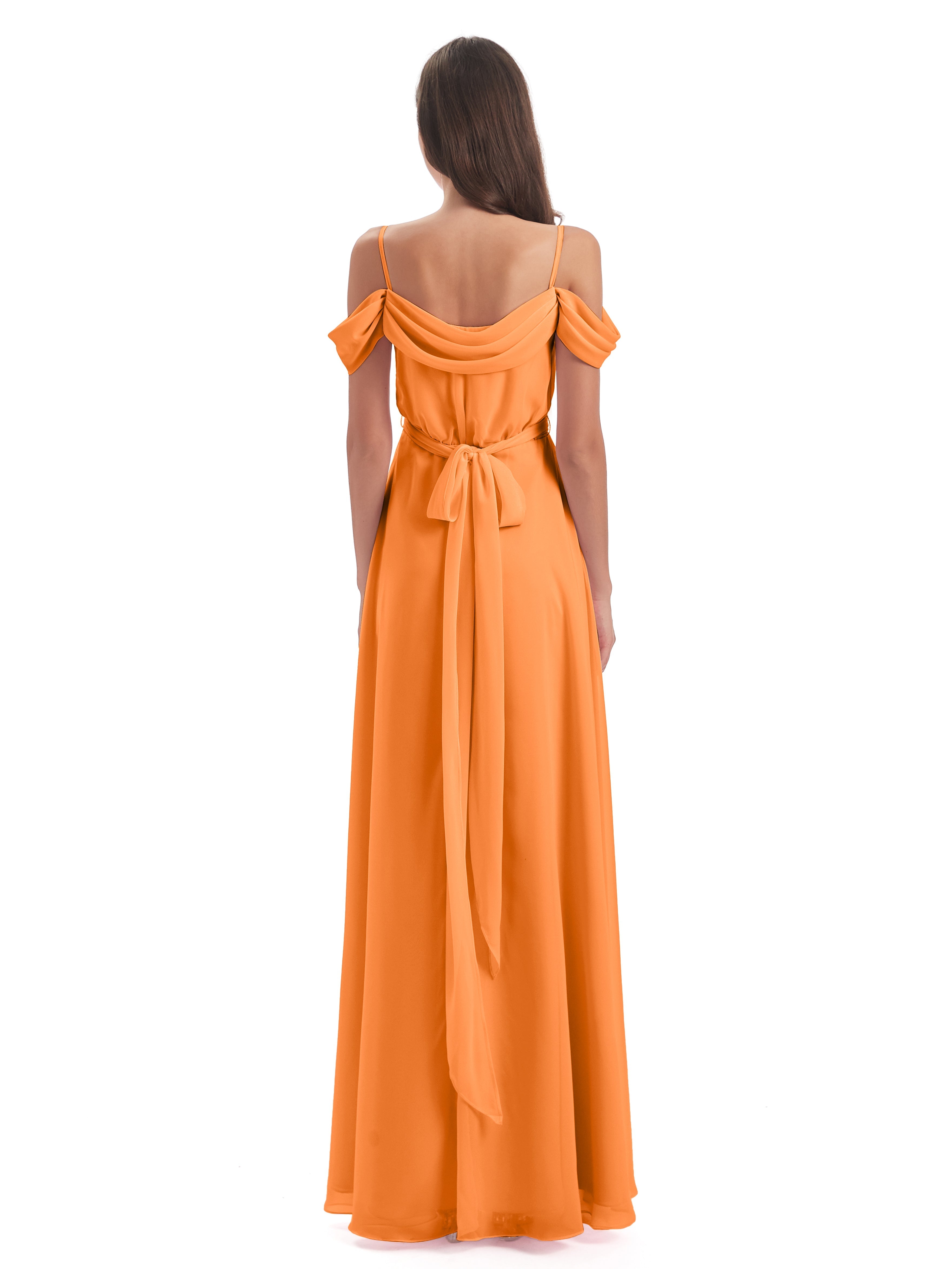 Robe Demoiselle Dhonneur Orange Bretelles Spaghetti Fendue Plis Robes Demoiselle D'Honneur