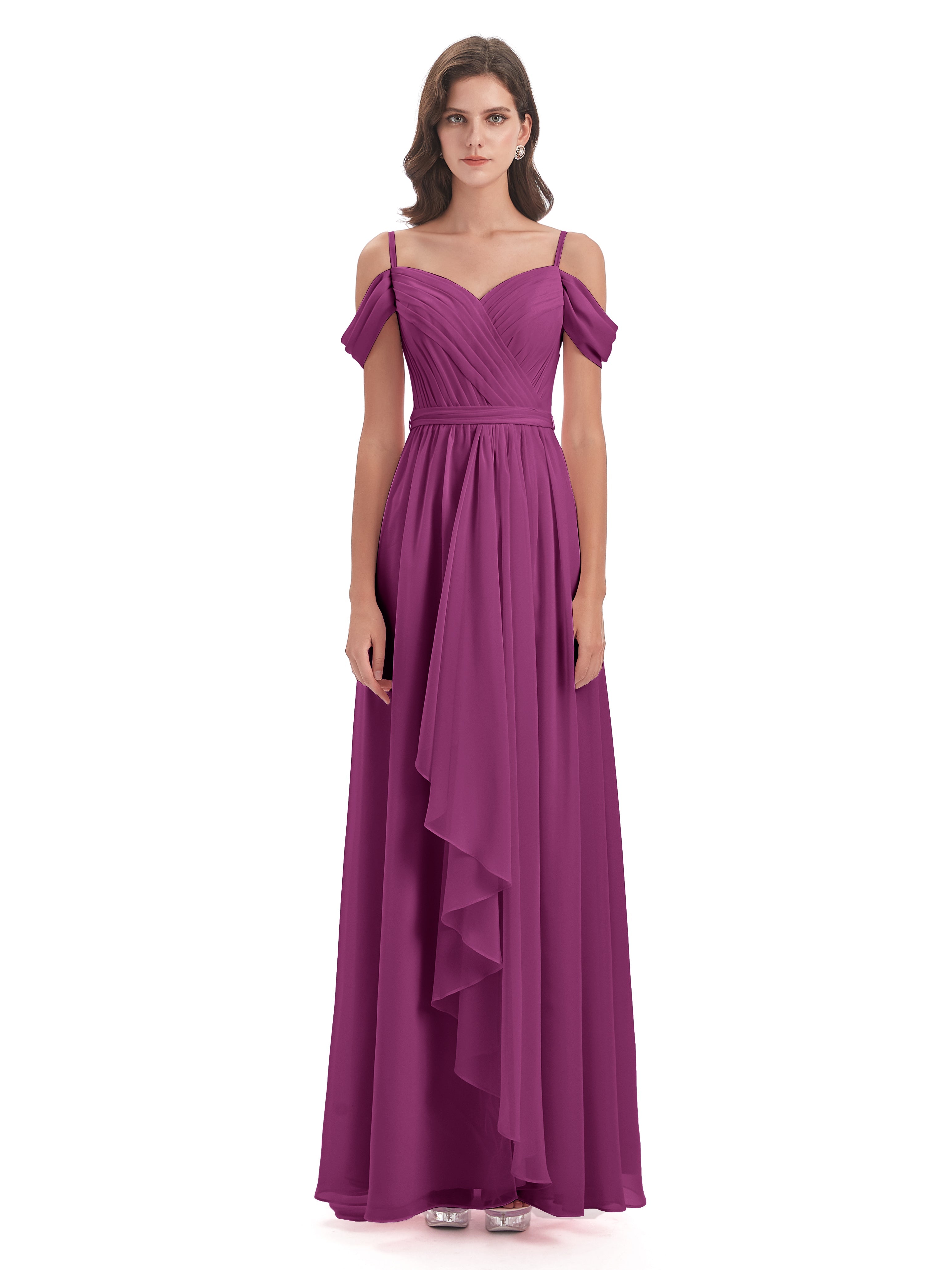 Robes De Demoiselle D'Honneur Orchidée Bretelles Spaghetti Fendue Plis Robes Demoiselle D'Honneur