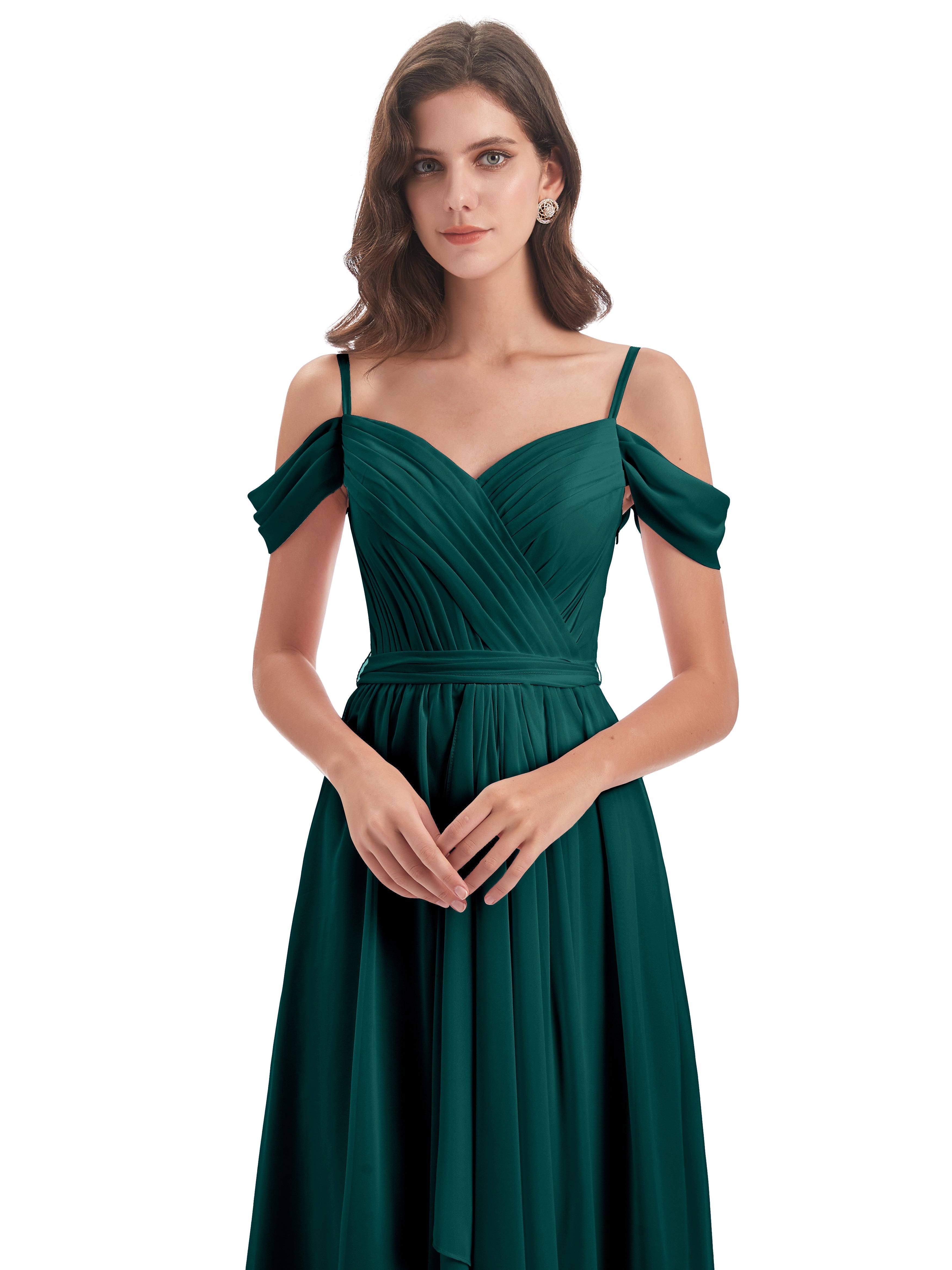 Demoiselle D'Honneur De Paon Bretelles Spaghetti Fendue Plis Robes Demoiselle D'Honneur