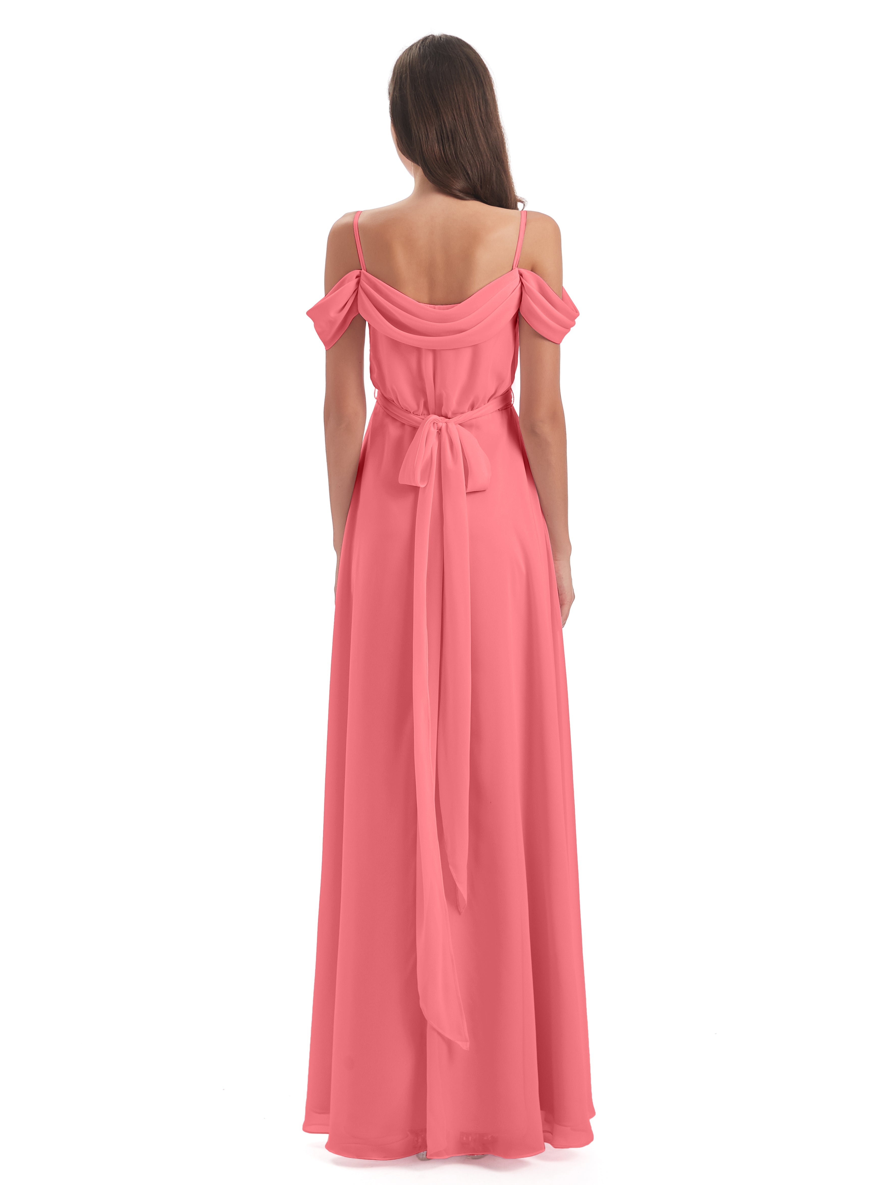 Robes De Demoiselle D'Honneur Pastèque Bretelles Spaghetti Fendue Plis Robes Demoiselle D'Honneur