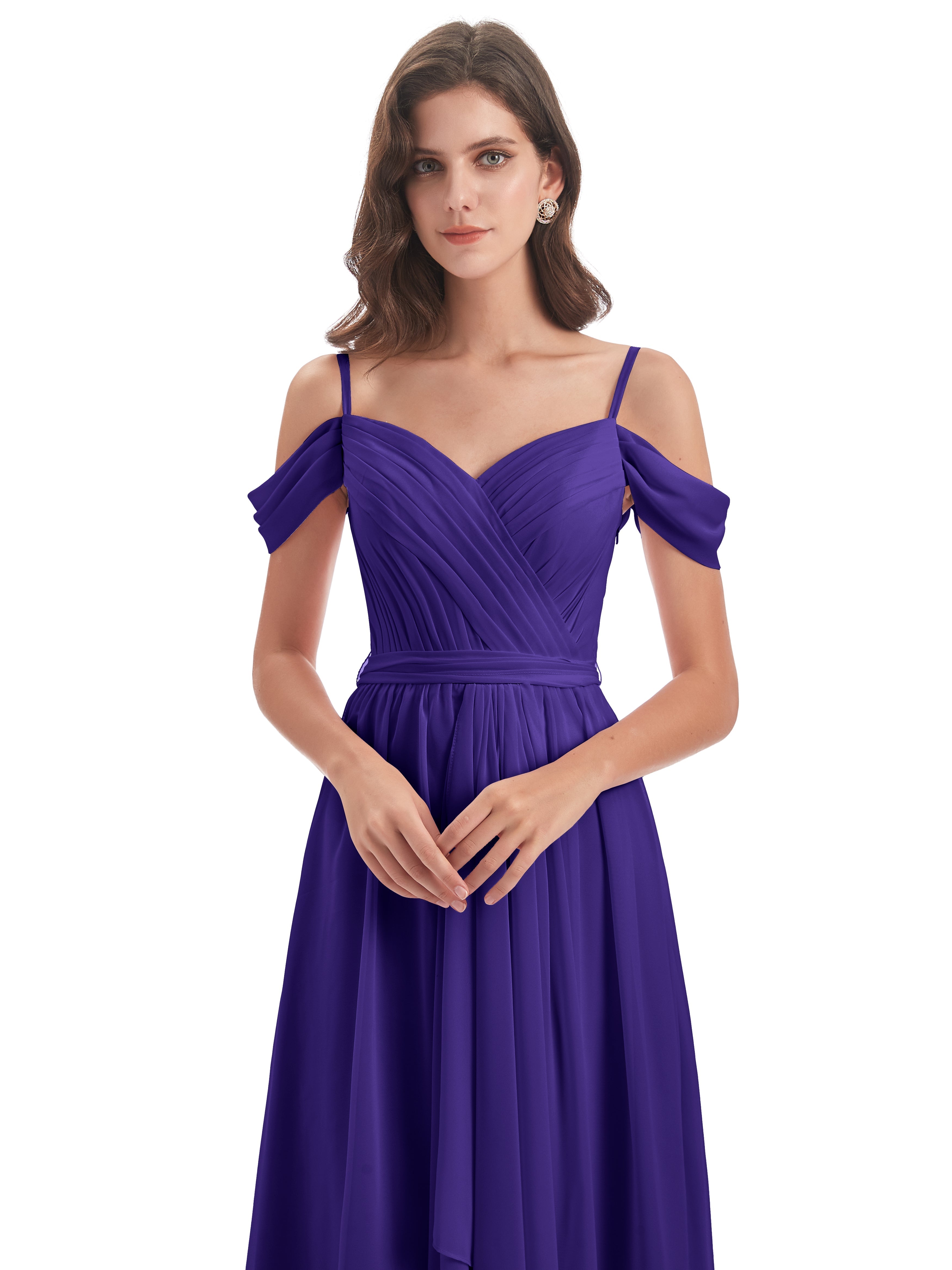 Robes De Demoiselle D'Honneur En Régence Bretelles Spaghetti Fendue Plis Robes Demoiselle D'Honneur