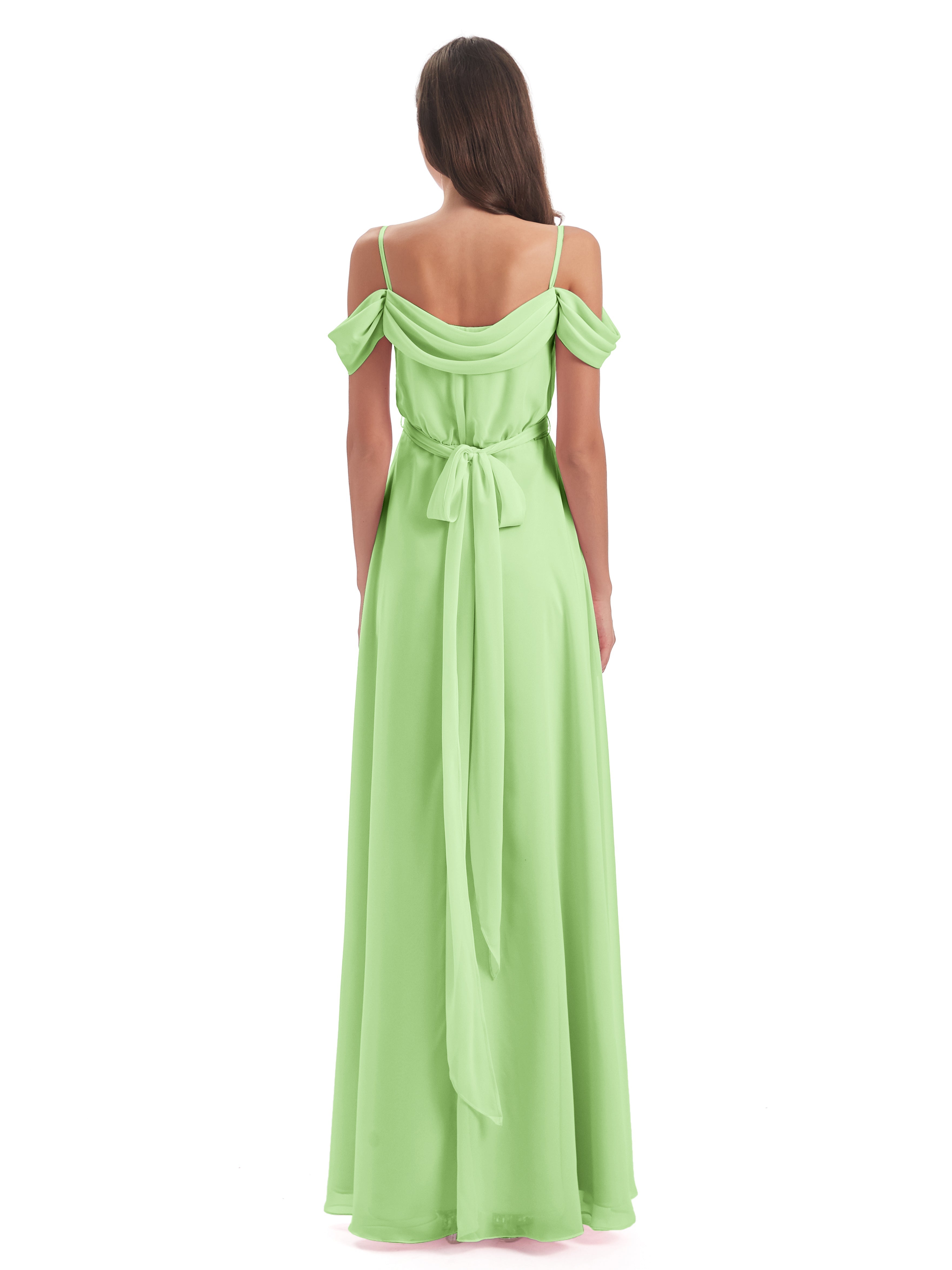 Robe De Demoiselle D Honneur Vert Sauge Bretelles Spaghetti Fendue Plis Robes Demoiselle D'Honneur