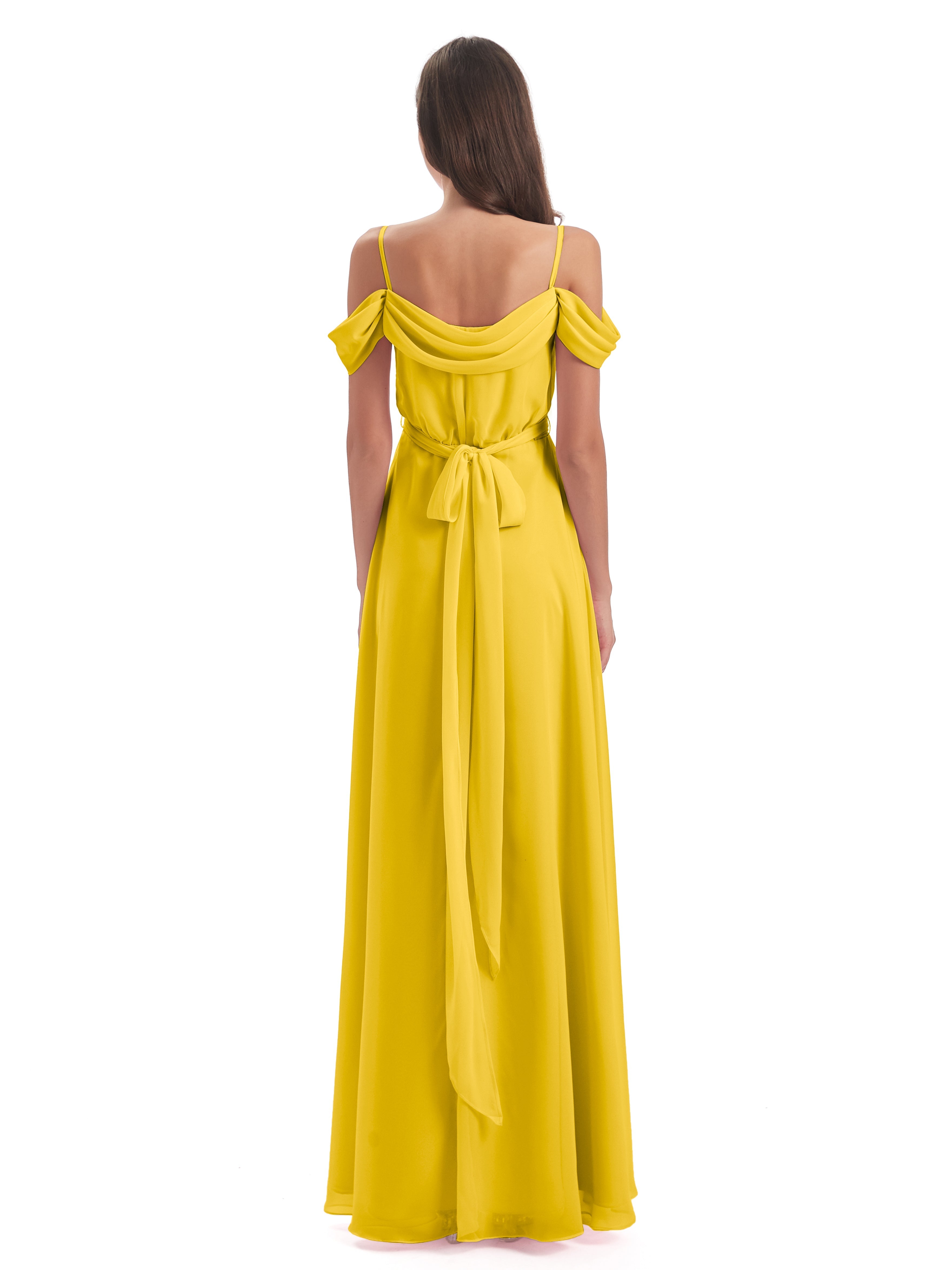 Robe De Demoiselle D'Honneur Souci Bretelles Spaghetti Fendue Plis Robes Demoiselle D'Honneur
