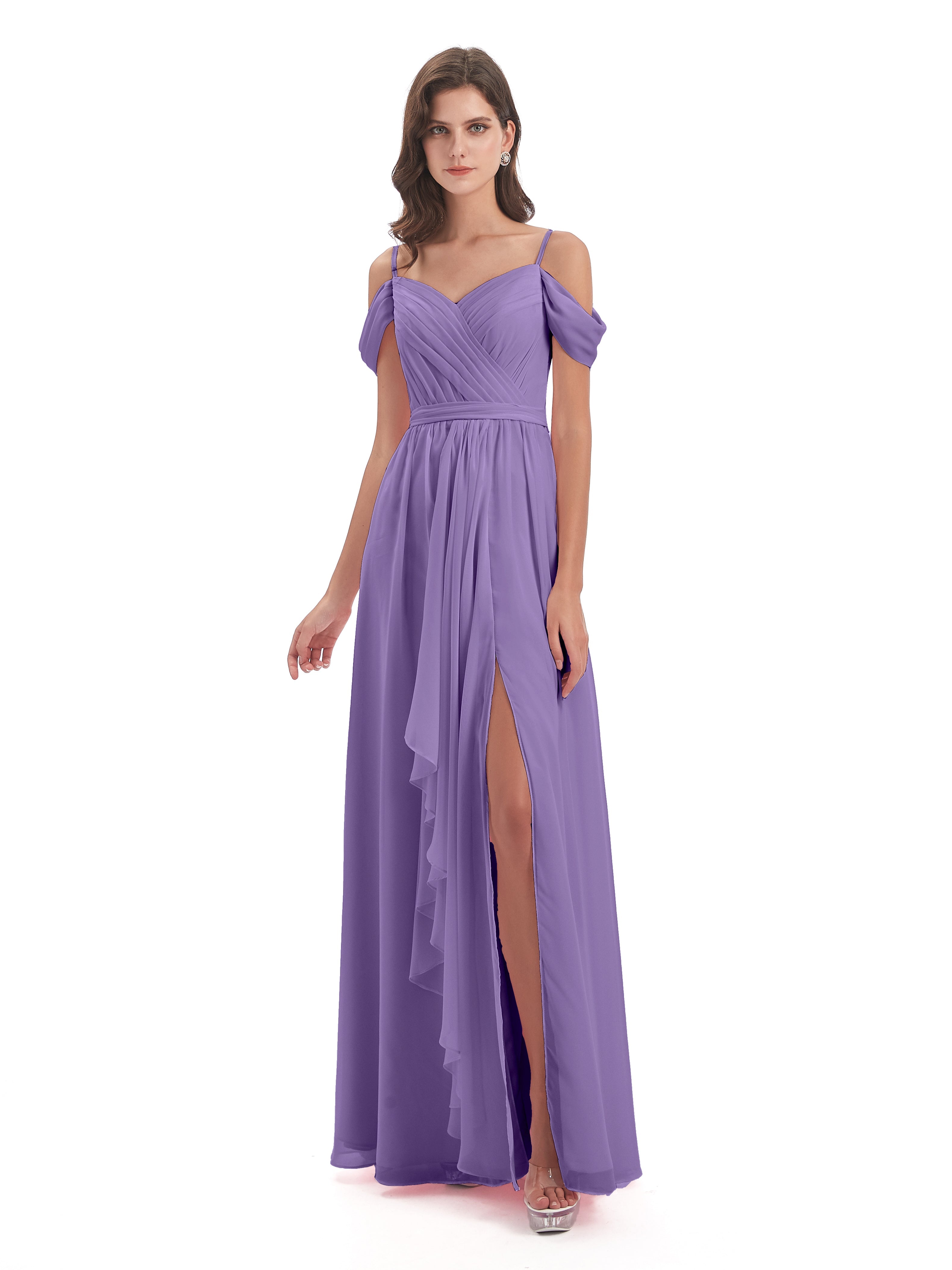 Robes De Demoiselle D'Honneur Tahiti Bretelles Spaghetti Fendue Plis Robes Demoiselle D'Honneur