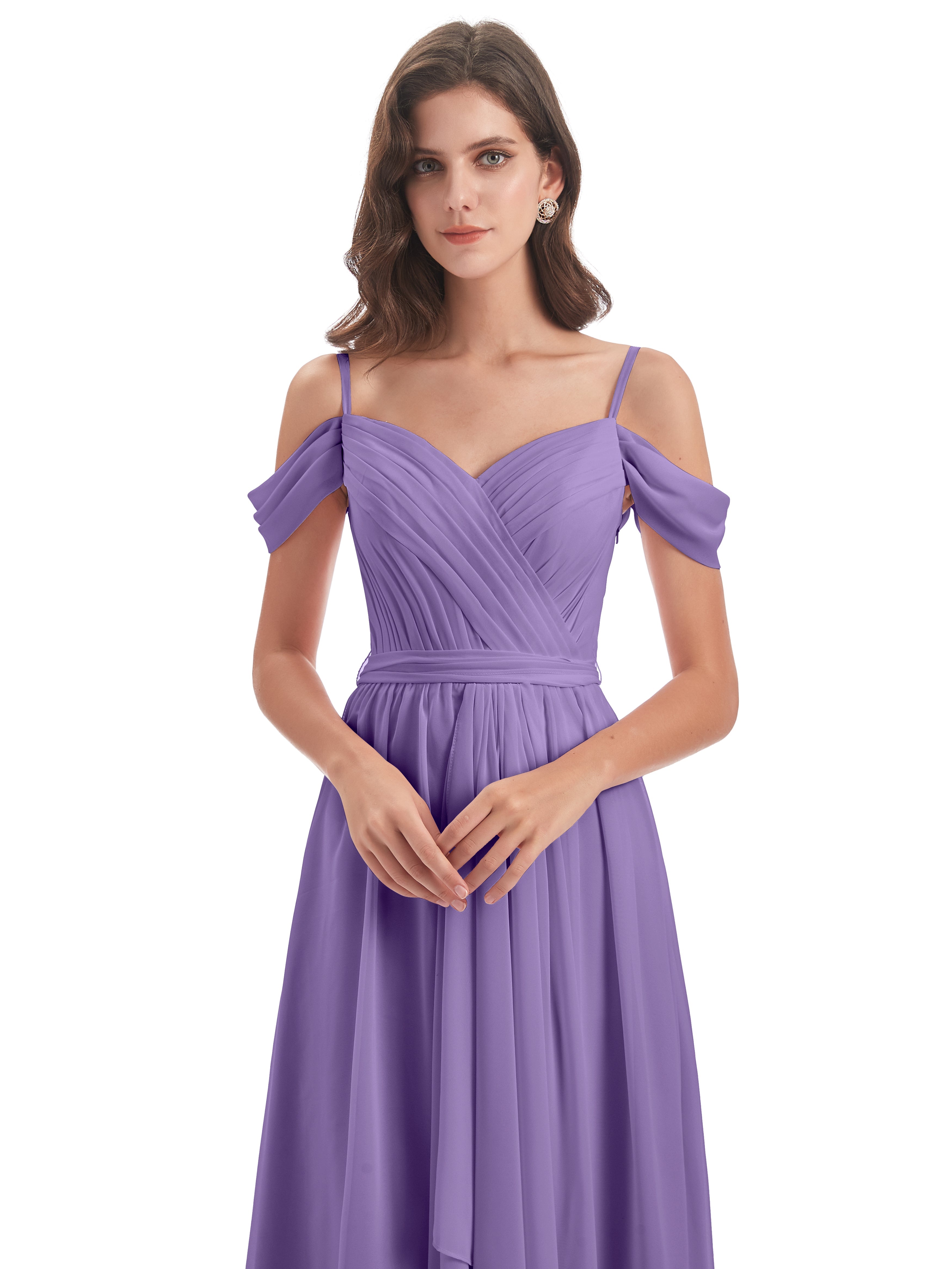 Robes De Demoiselle D'Honneur Tahiti Bretelles Spaghetti Fendue Plis Robes Demoiselle D'Honneur