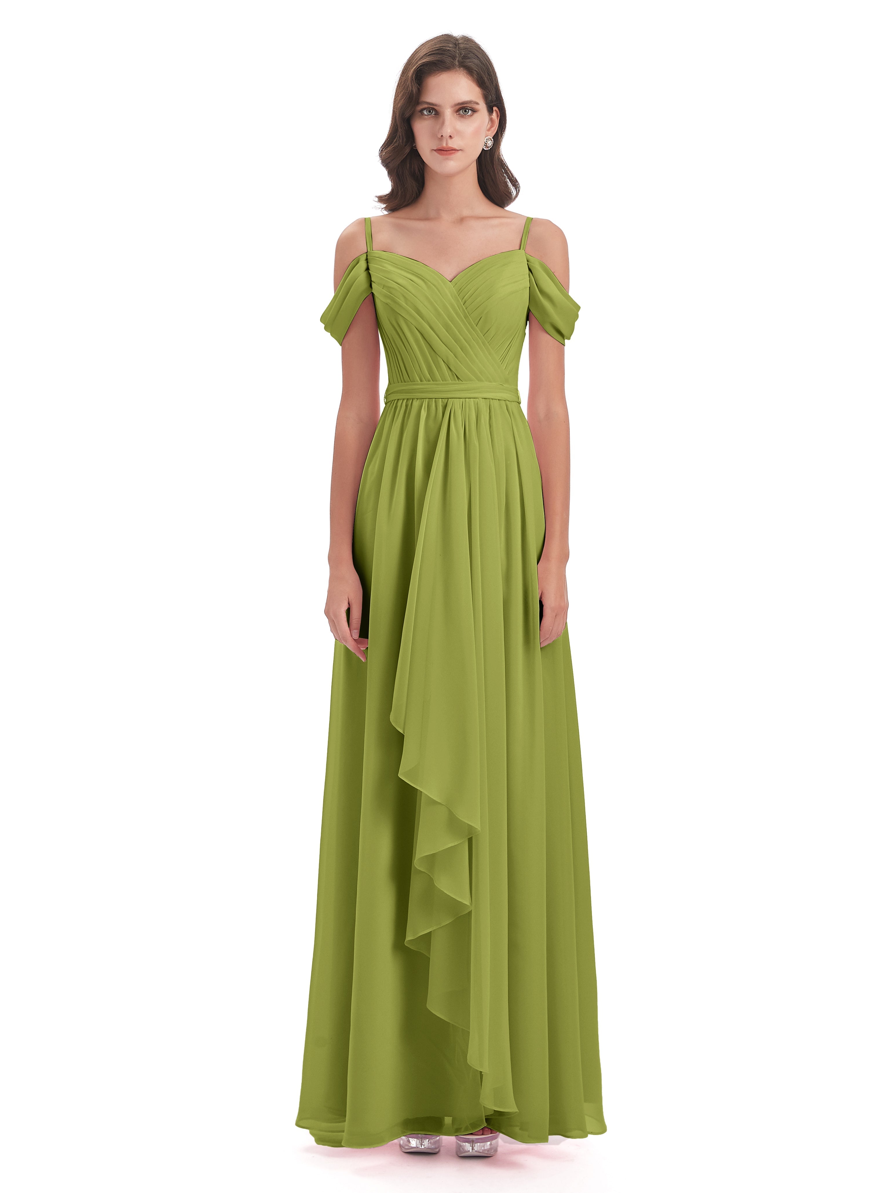 Robes De Demoiselle D'Honneur Trèfle Bretelles Spaghetti Fendue Plis Robes Demoiselle D'Honneur