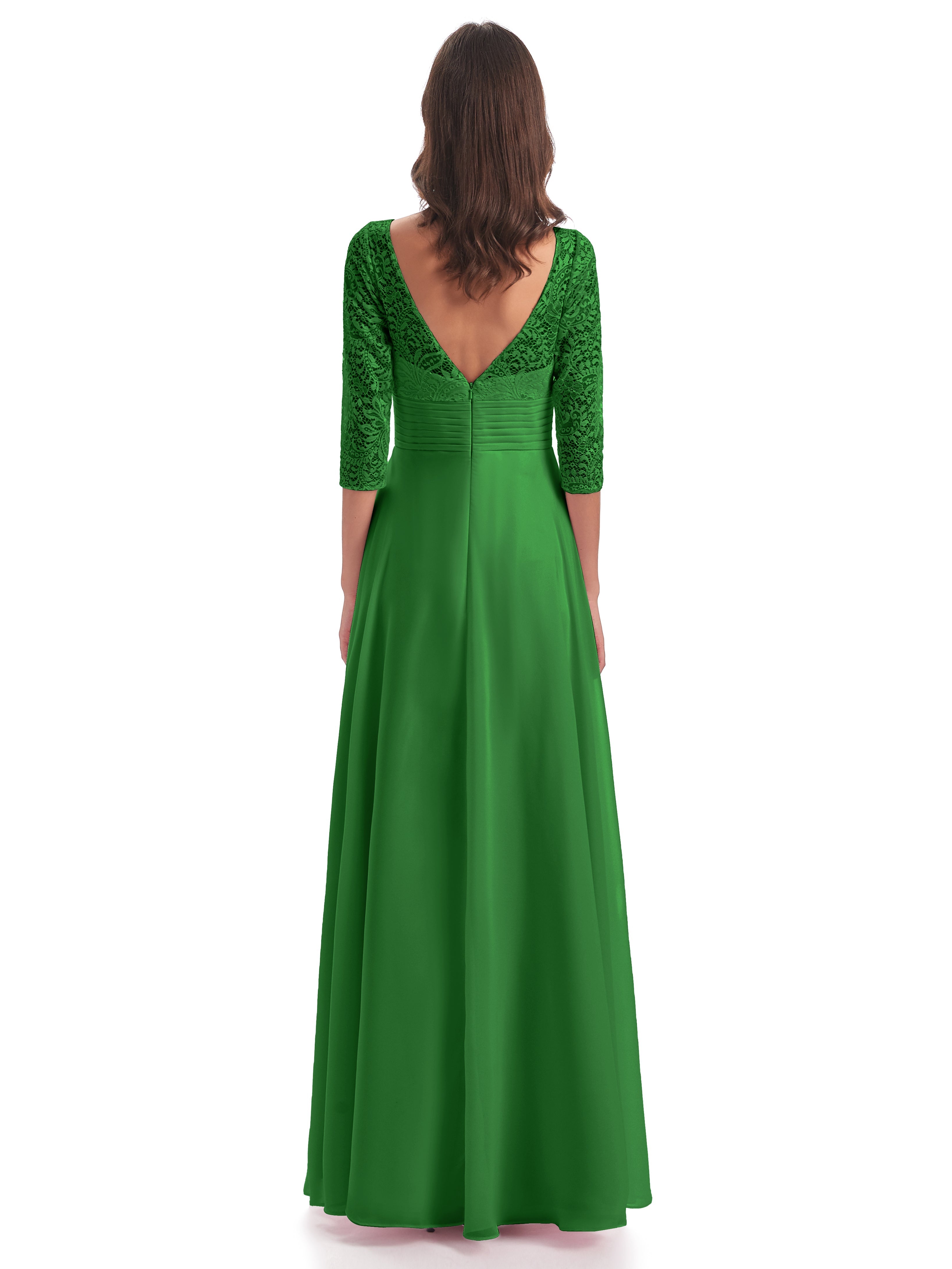 Robe Demoiselle D Honneur Verte Dos En V Manches 3/4 Robes Demoiselle D'Honneur