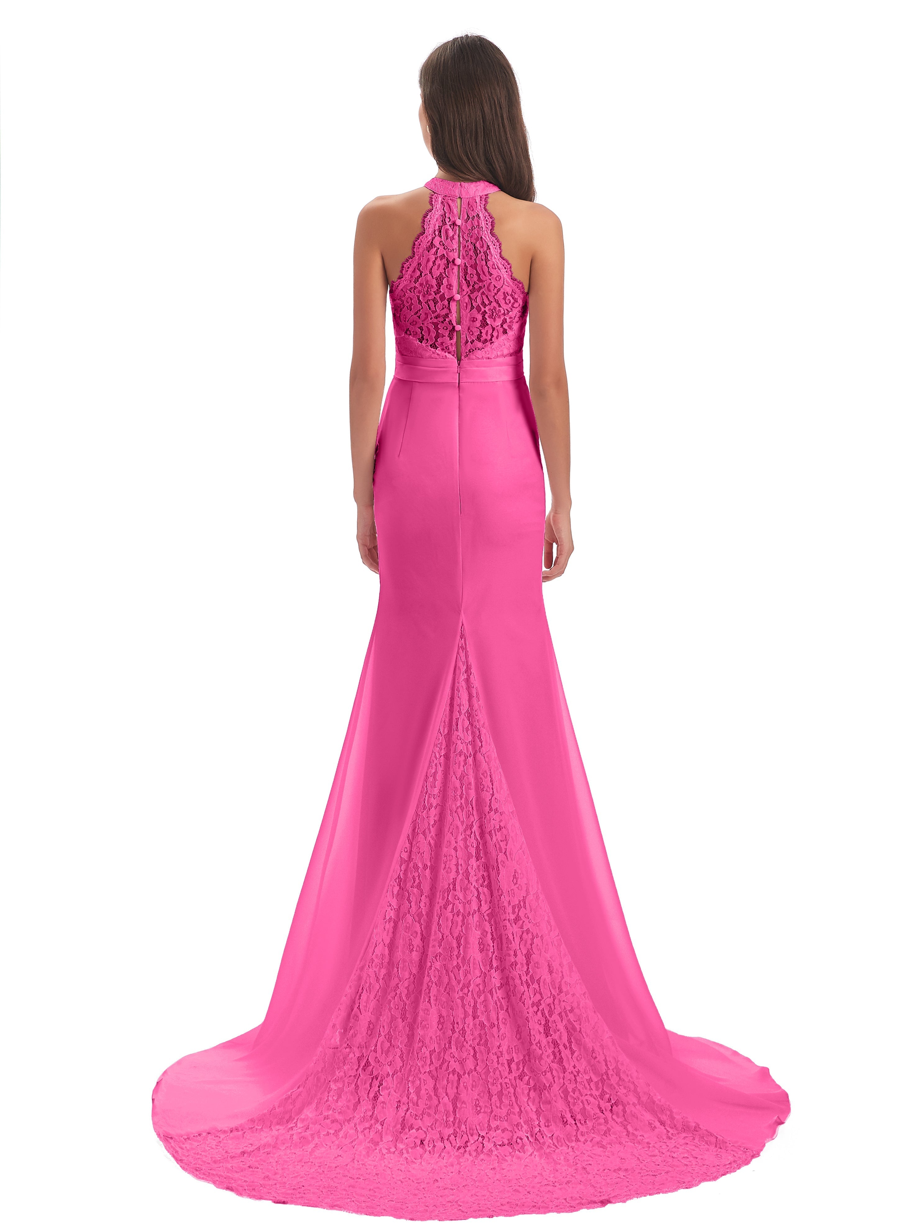 Robe Demoiselle D Honneur En Azalée Dentelle/Mousseline Longue Robes Demoiselle D'Honneur