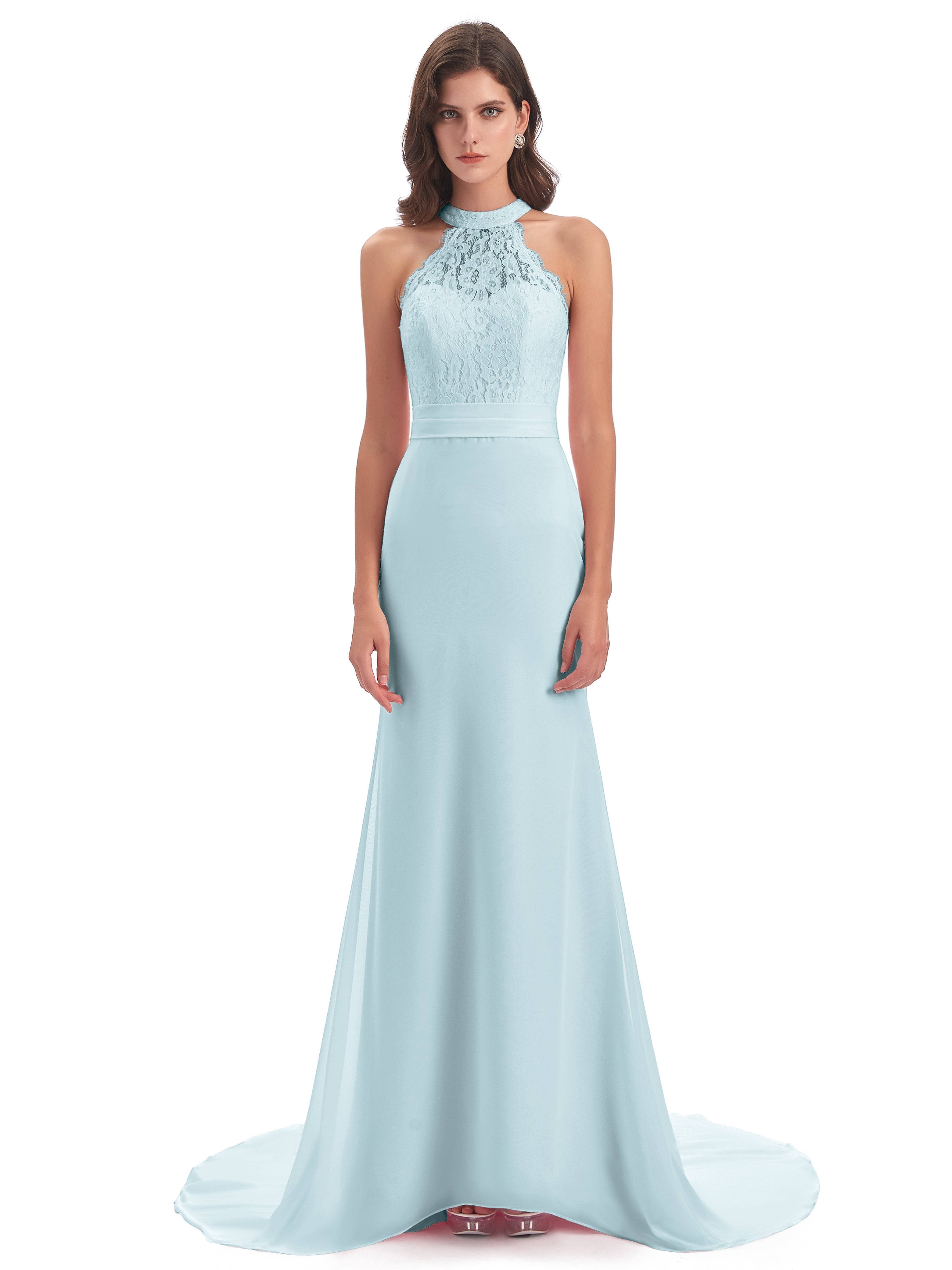 Robe De Demoiselle D'Honneur Brume Dentelle/Mousseline Longue Robes Demoiselle D'Honneur