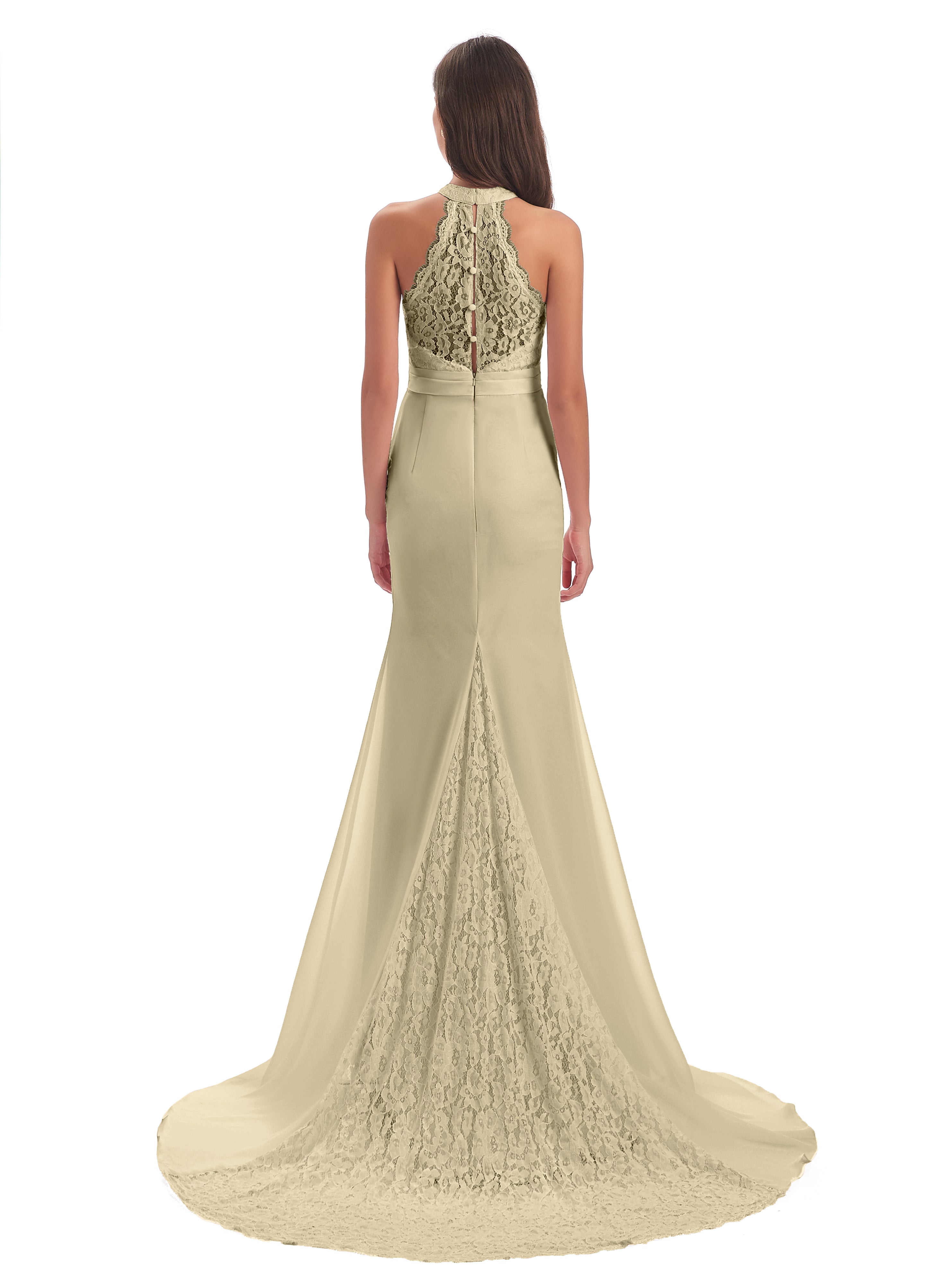 Robe De Demoiselle D Honneur Champagne Dentelle/Mousseline Longue Robes Demoiselle D'Honneur