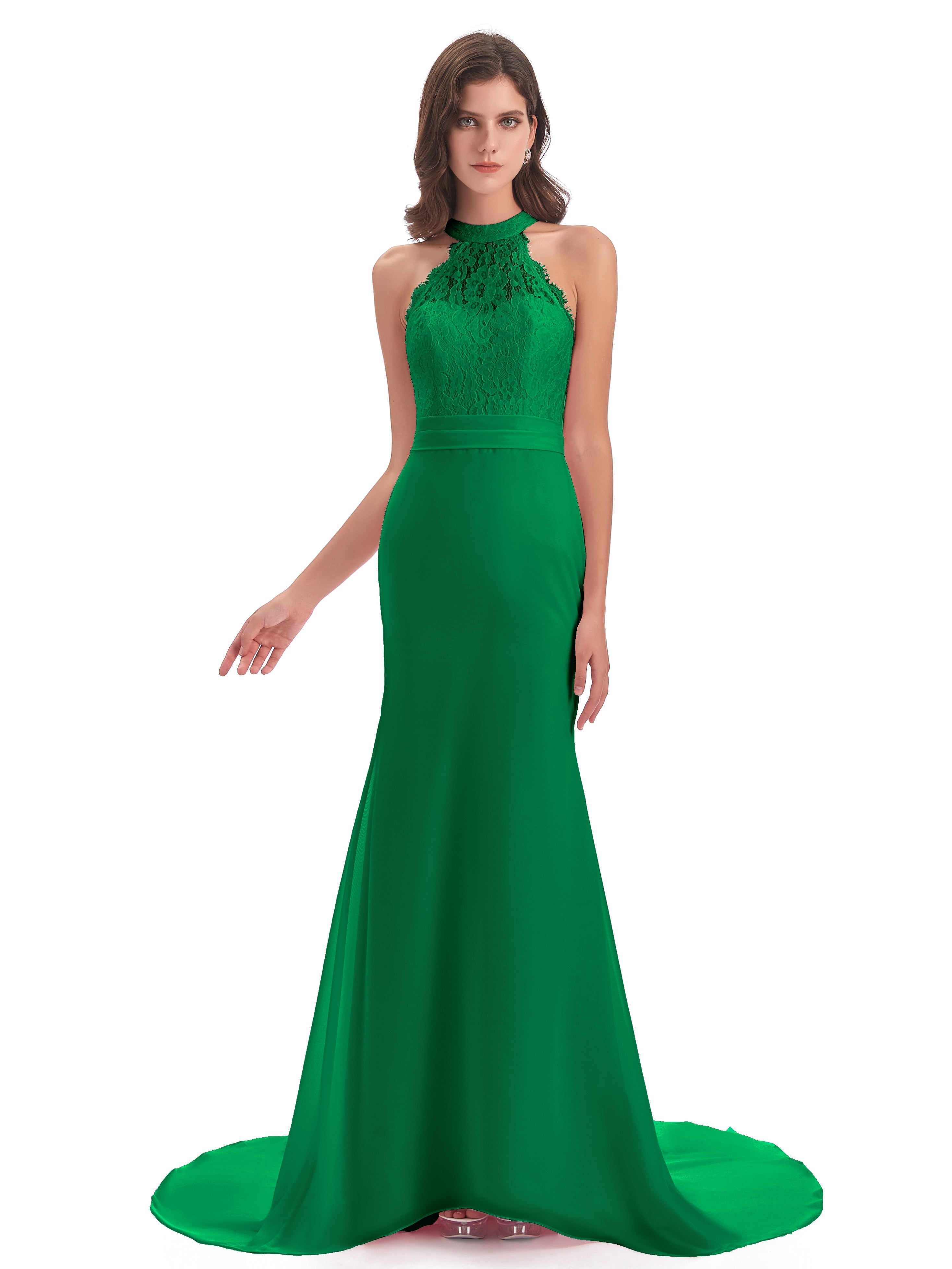 Wedding Party Robe Vert Emeraude Demoiselle D Honneur Dentelle/Mousseline Longue Robes Demoiselle D'Honneur